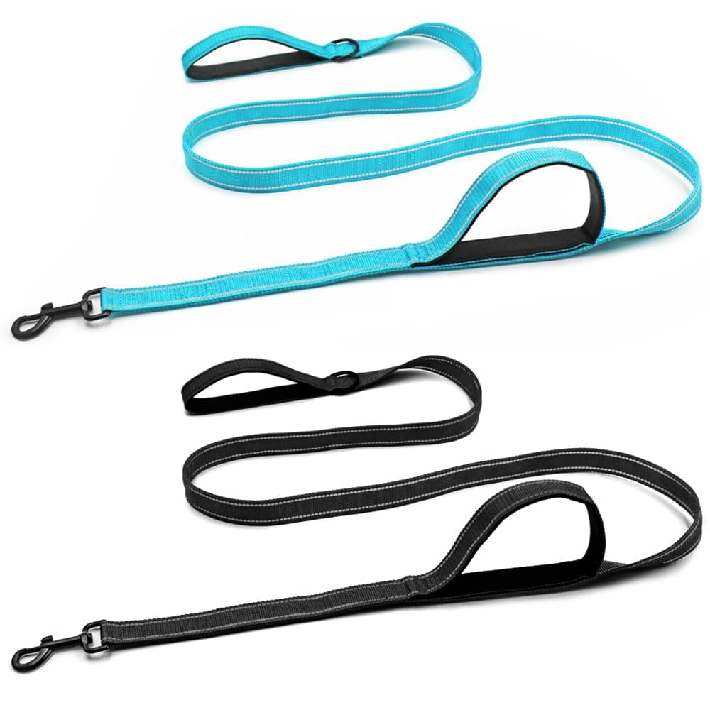 lyfLux 2-Pack Heavy Duty Dog Leashes for Large & Medium Dogs, 6FT Double Layer Reflective Rope Lead with Comfortable Handle, 360° Anti-Tangle Clip for Walking, Training, Night Safety