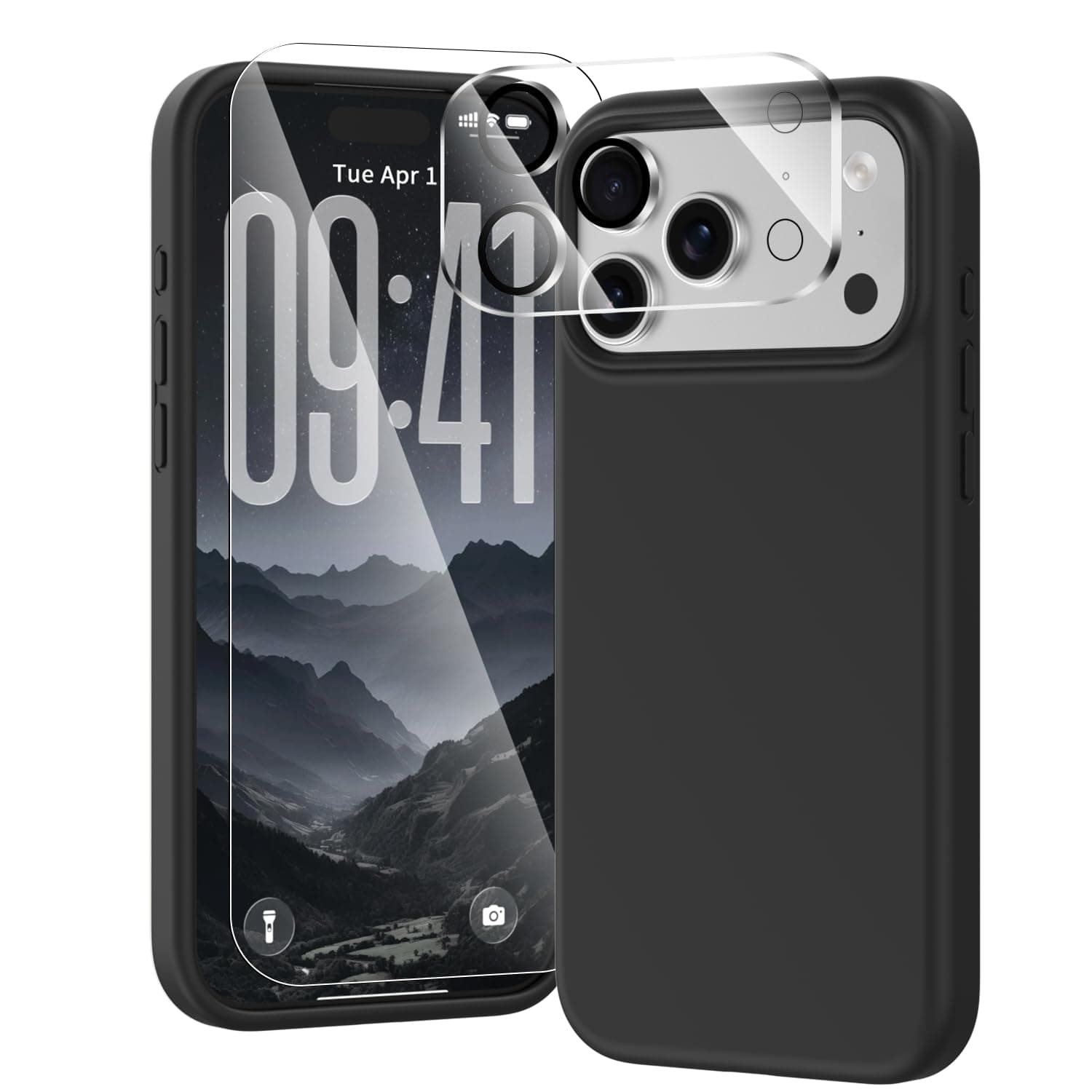 TDLERHB 3 in 1 Shockproof Liquid Silicone Case Compatible with MagSafe for iPhone 17 Pro, Camera Control Button, [Screen + Camera Lens Protector], Anti-Scratch Microfiber Lining, Black