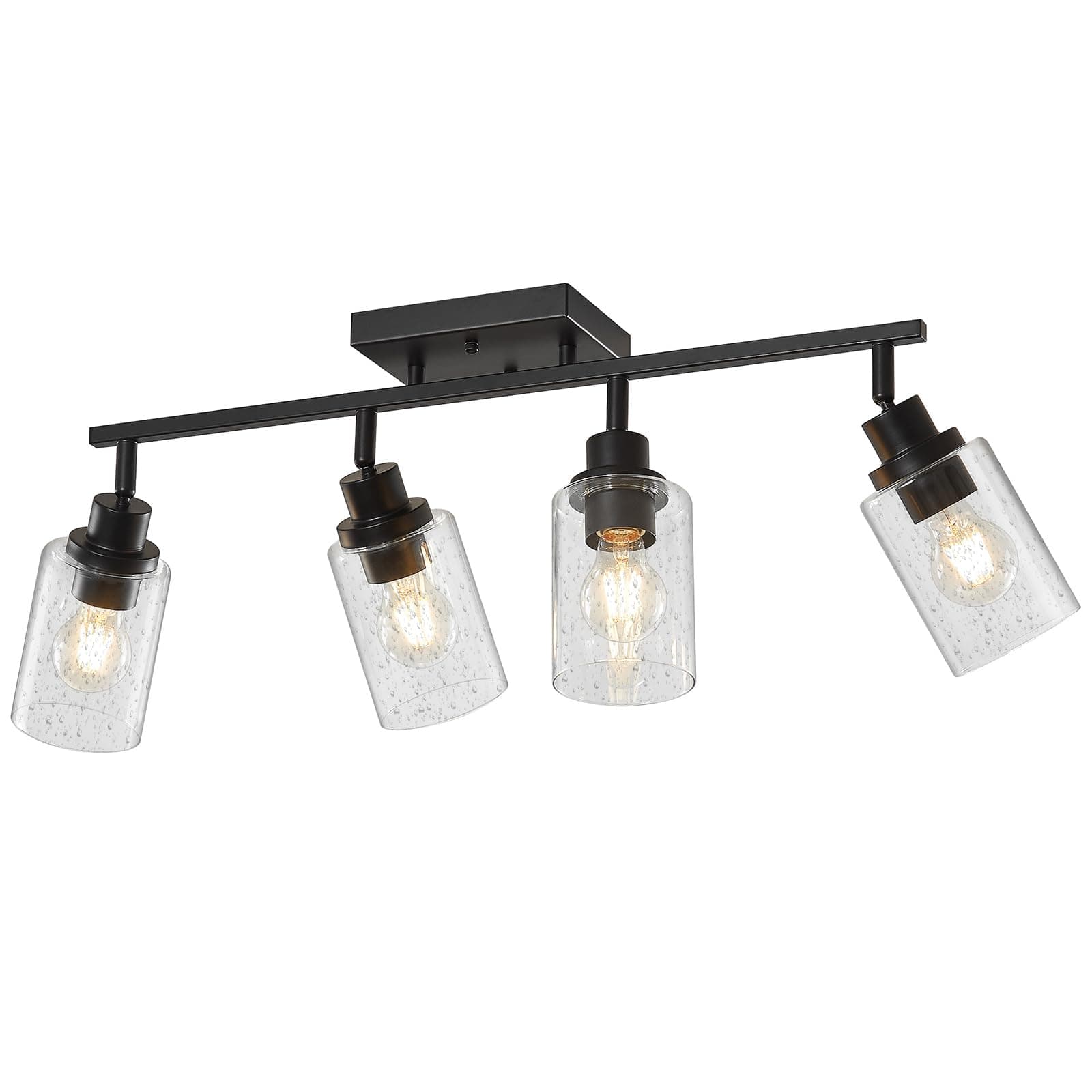 LOUSACE Flexible Track Lighting Kit, Black 4-Light Flush Mount Ceiling Spotlights with Seeded Glass, Bathroom Vanity Lighting Modern Track Light Fixtures Ceiling for Kitchen