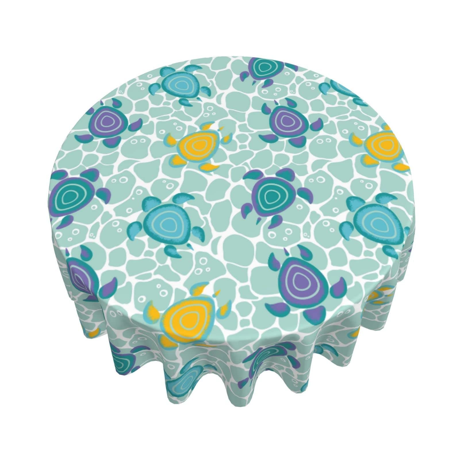 JIWAOXR 48"X 48" Kawaii Sea Turtles Print, Round Tablecloth Waterproof Anti-Shrink Soft Polyester Table Cloth Washable Table Cover for Banquet Home Indoor or Outdoor