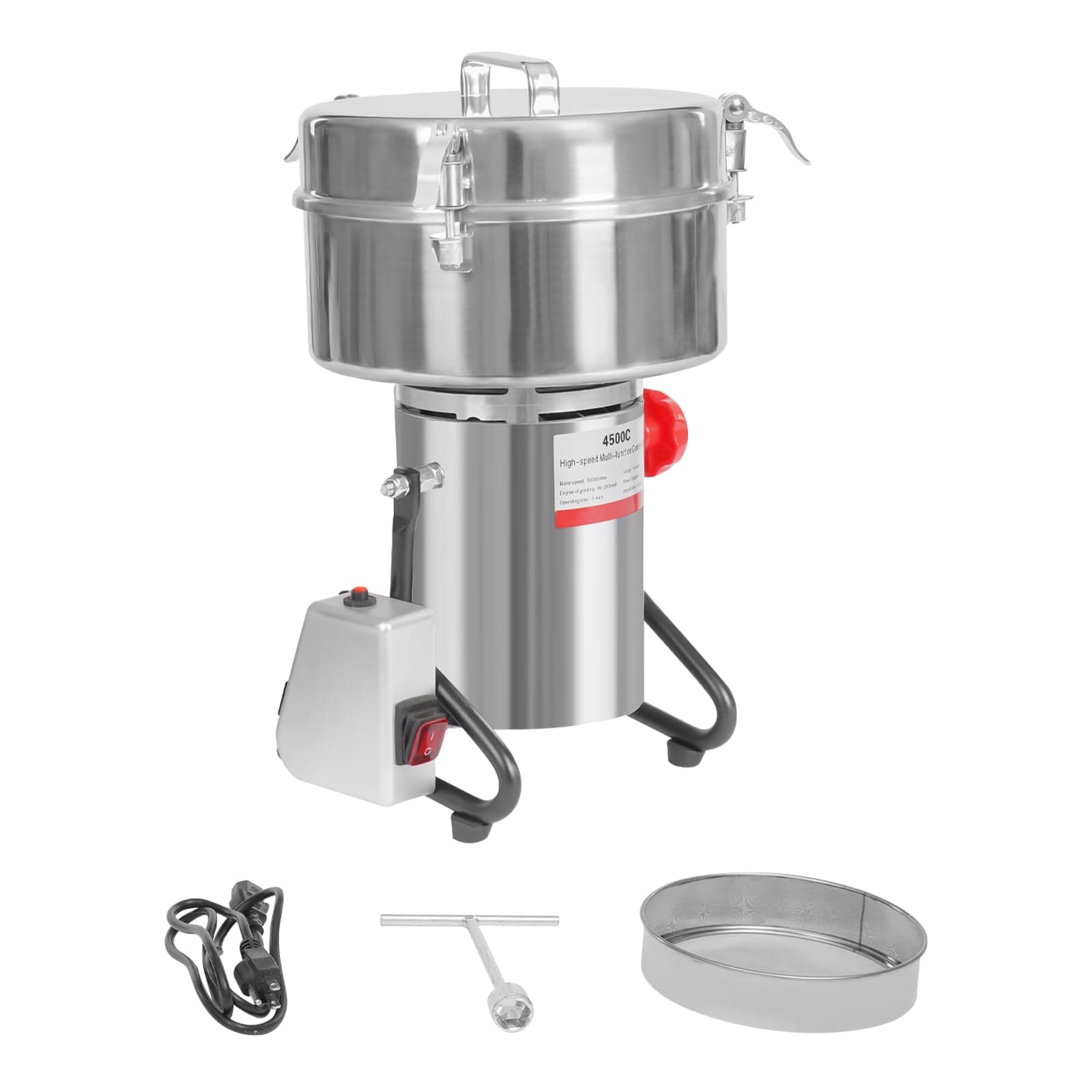 DUSNDULR 4500g Electric Grain Mill Grinder,5000W Commercial Grinding Machine Stainless Steel Pulverizer with 30000r/min High-Speed for Dry Grains Spices Herbs Coffee Corn Pepper