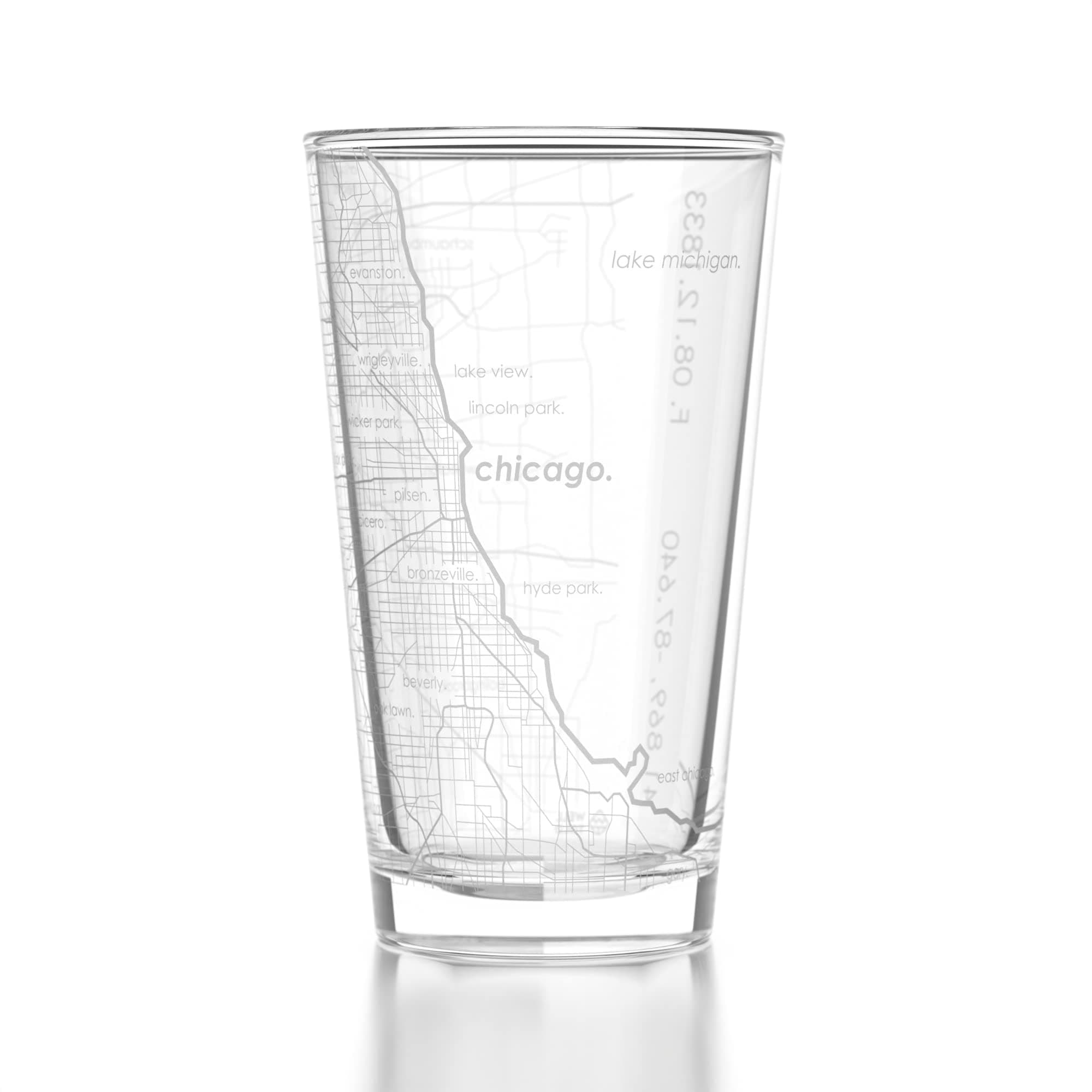 Well Told Engraved Chicago Illinois Map Pint Glass, Etched Beer Gift (16 oz, Clear) City Map Pint, Custom City Glassware, Gifts For Beer Lovers