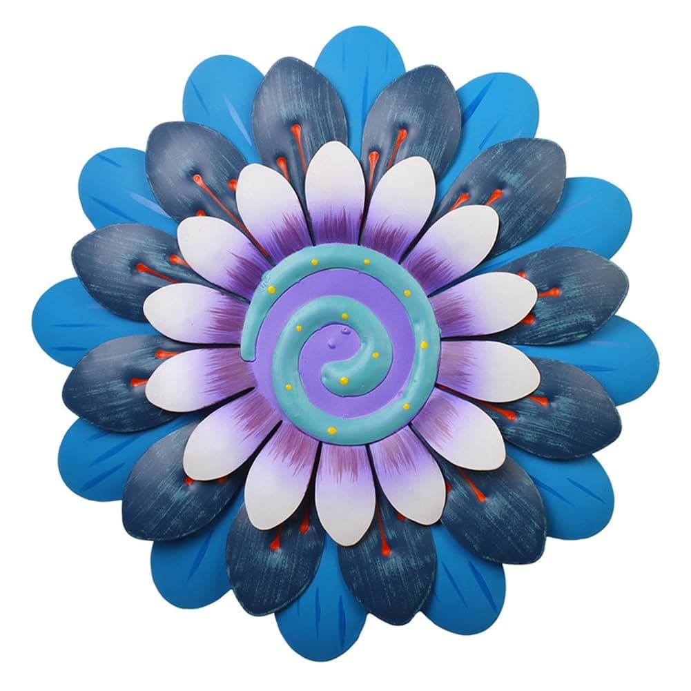 Koarmy Blue Outdoor Metal Flower Wall Art Garden Decor Cute Flowers Decorations Hanging for Outside Porch Lawn