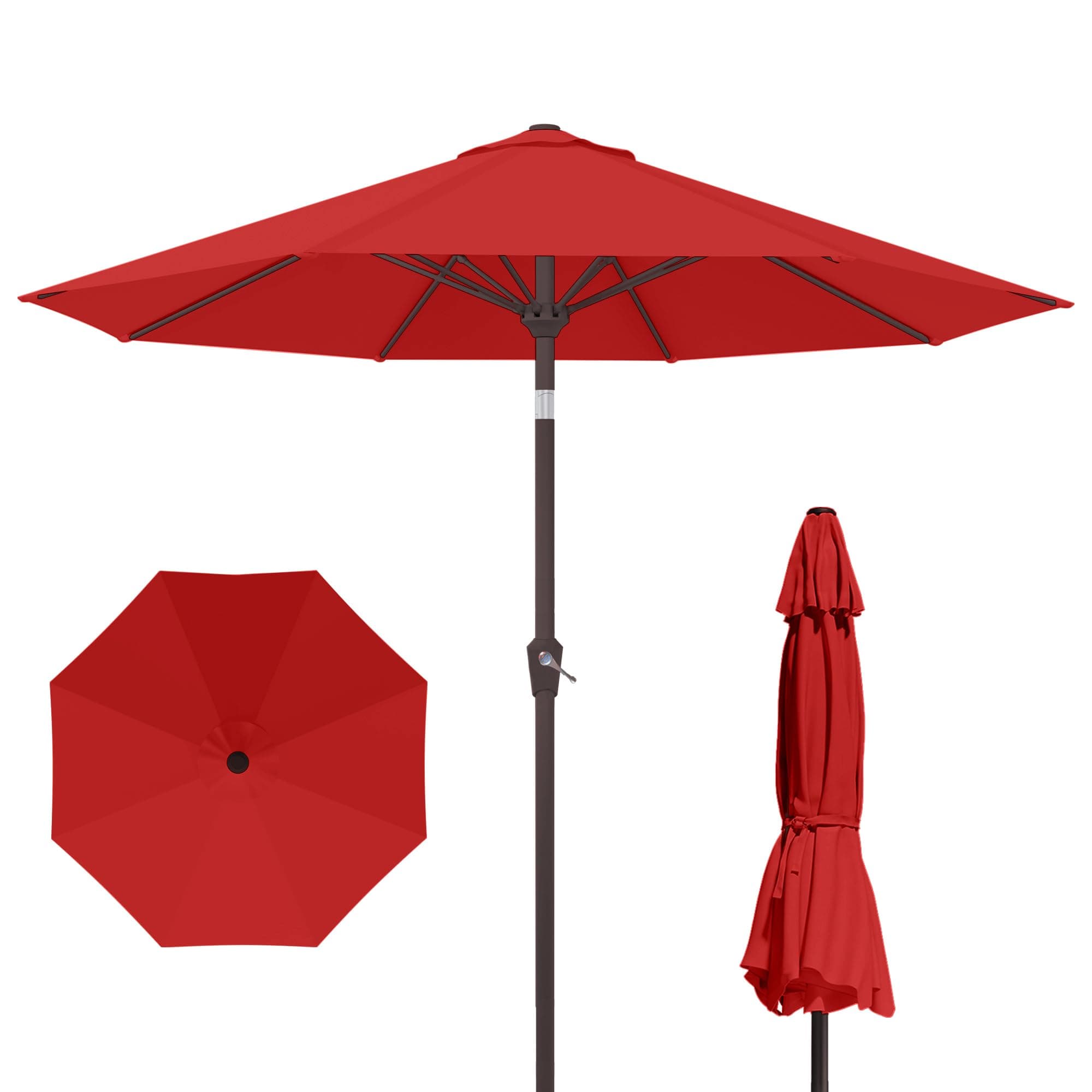 Kingdura 10FT Outdoor Patio Umbrella, Round Market Table Umbrella with Push‑Button Tilt and Crank Lift, 8 Sturdy Metal Ribs, UV50+ Protection Canopy for Backyard, Lawn, Deck, Poolside, Garden (Red)