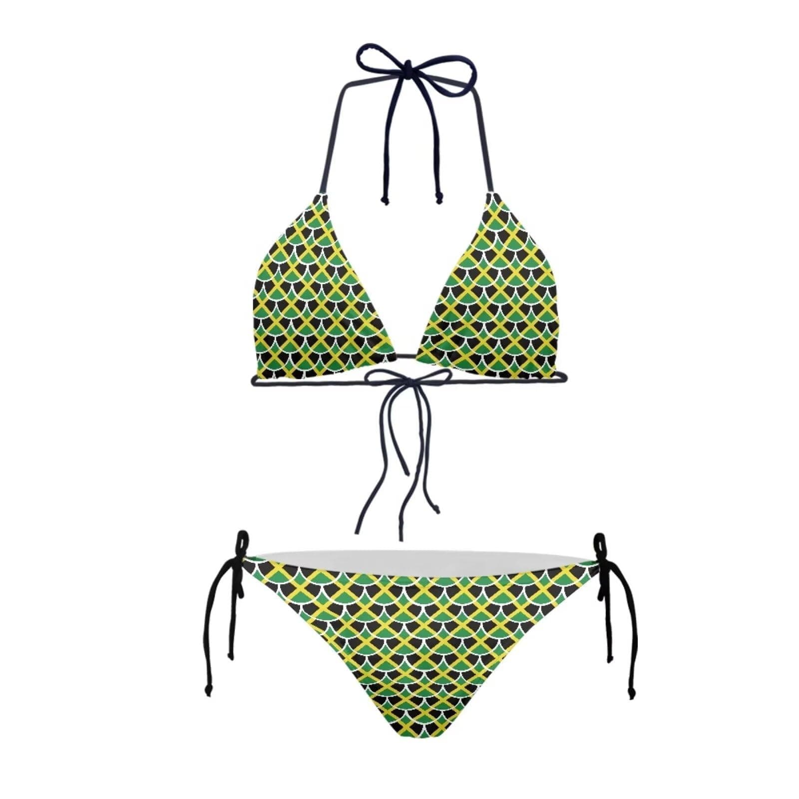 Howilath Mermaid Scales 2 Pcs Halter Bikini for Women Jamaican Flag Padded Swimsuit Fish Scales Jamaica Flags Push Up Swimwear-L