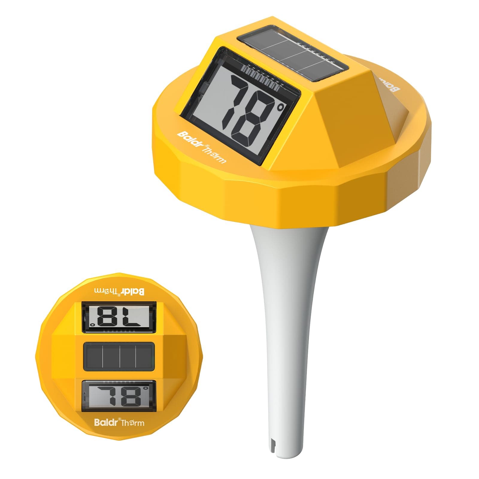Pool Thermometer Solar Digital Floating, High Precision Large Screen Without Fogging with Double-Sided Display Screen for Swimming Pool, Aquarium, Spa, Hot Spring, Ponds(Yellow)