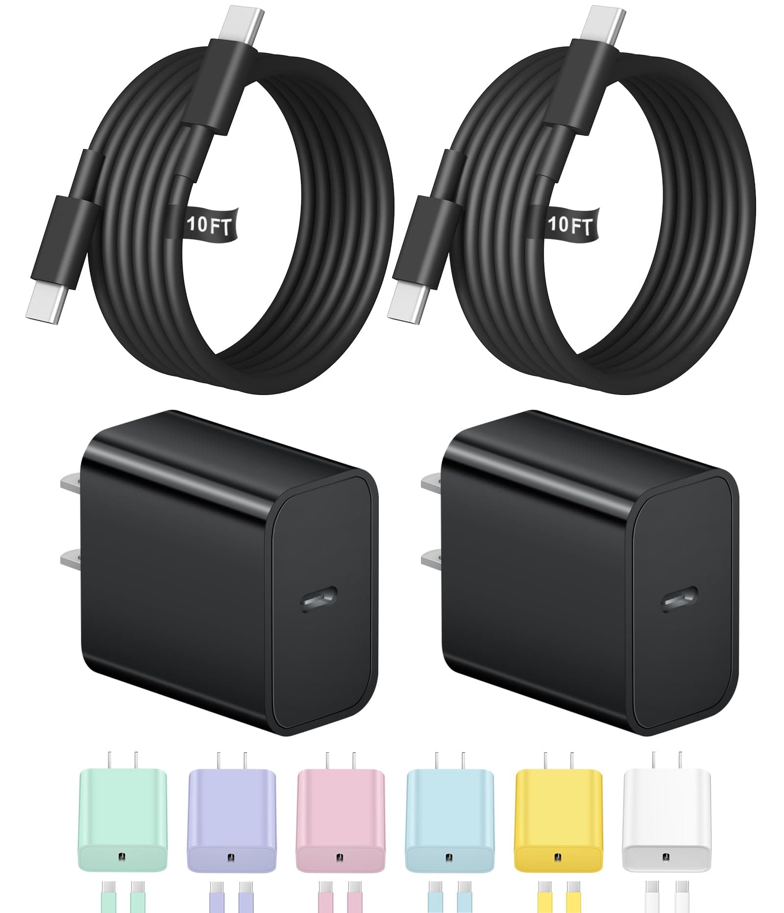 10FT iPhone 17 16 15 Charger Fast Charging USB C Charger Block Type C Chagrer Fast Charging 2-Pack for iPhone 17/17 Plus/17 Pro/17 Pro Max/iPhone 16/16 Plus/16 Pro/16 Pro Max/15/15 Pro Max(Black)