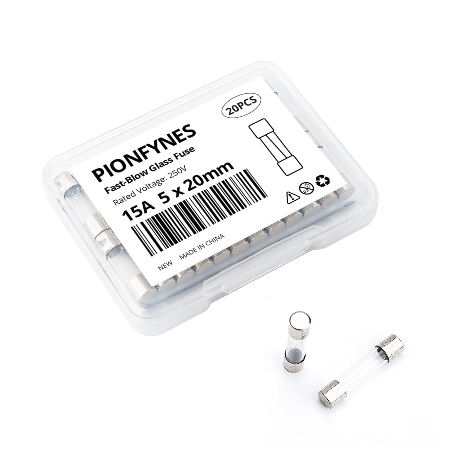PIONFYNES - 15A 15A 250V Glass Fuse 0.2 x 0.78 inch 5 x 20mm (F15AL, 250V)