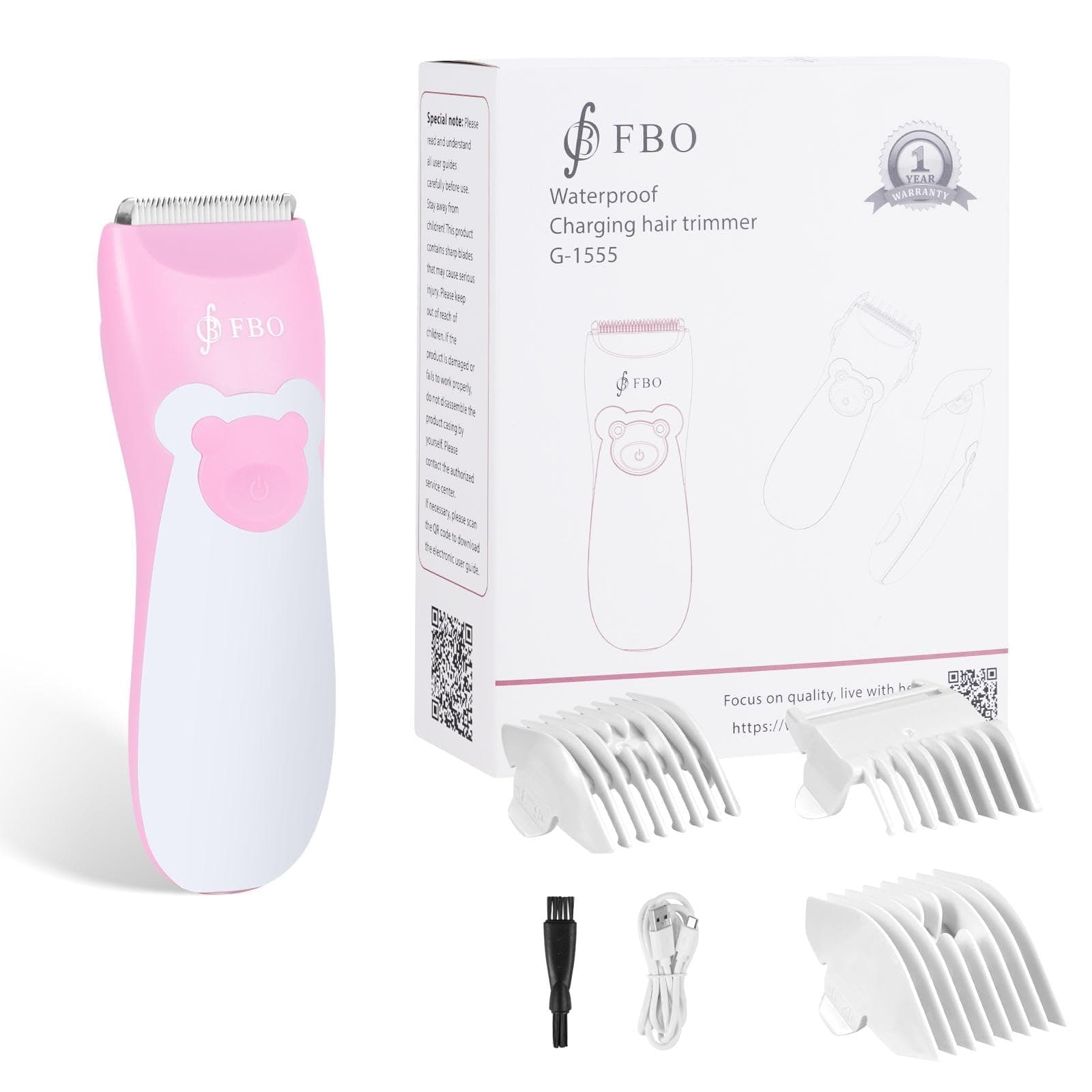 FBO Bear Baby Hair Clippers Pro Quiet Waterproof Painless for Infants & Toddlers