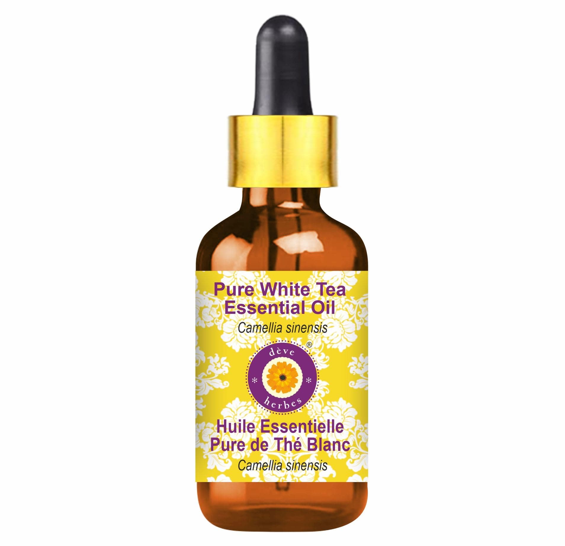 Deve Herbes White Tea Essential Oil (Camellia sinensis) with Glass Dropper Steam Distilled 100ml (3.38 oz)