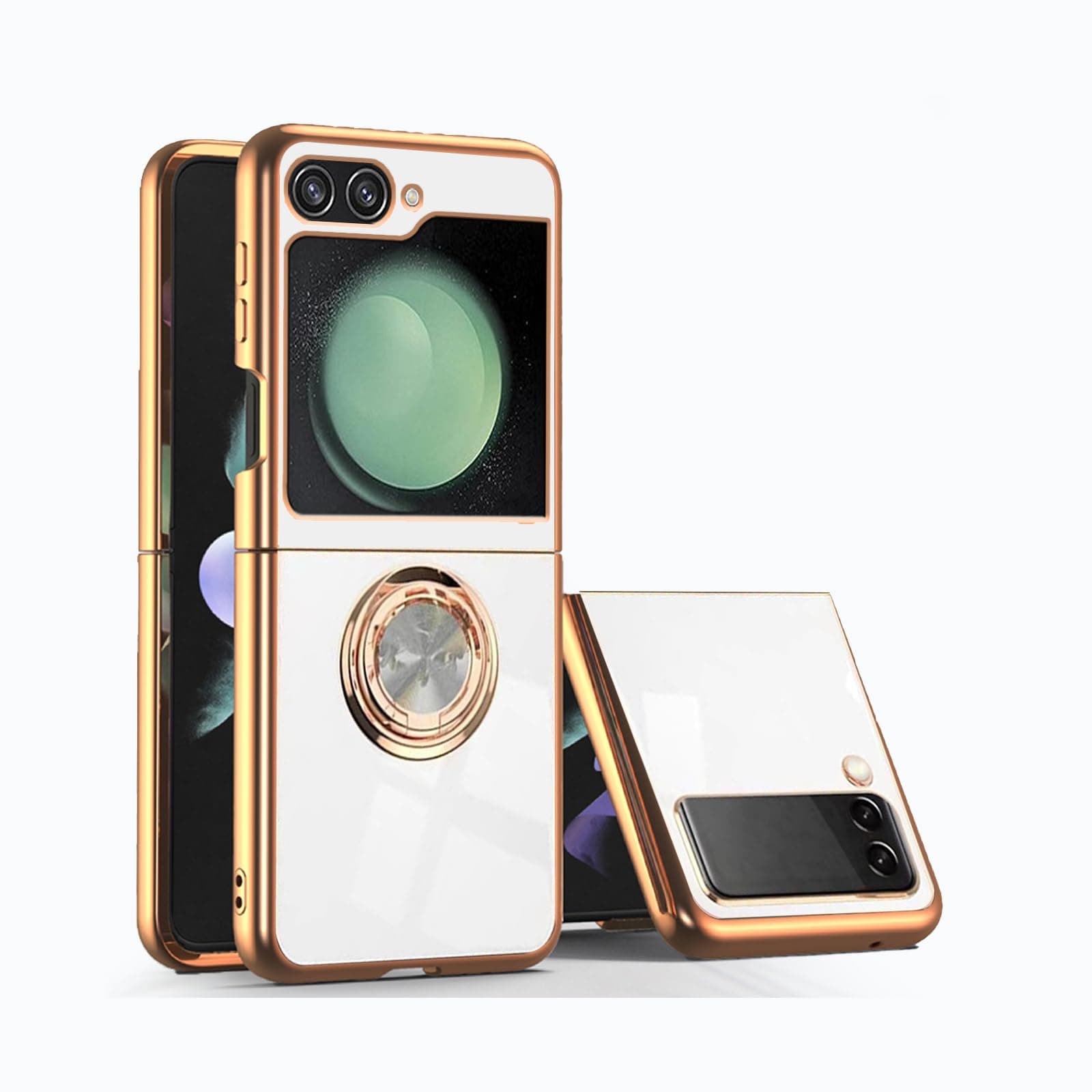 Compatible with Samsung Z Flip7 FE Case with Ring Holder Samsung Galaxy Z Flip 6 Phone Cases Silicone Plating Cover Magnet Car Accessories for Women/Men Shockproof Etui (White)