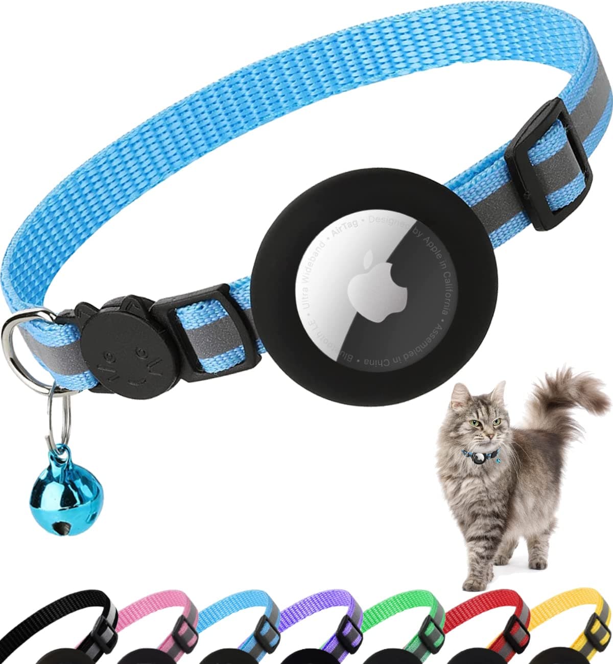 Dgerp Airtag Cat Collar Breakaway, Cat Collar with Air Tag Holder(Blue)
