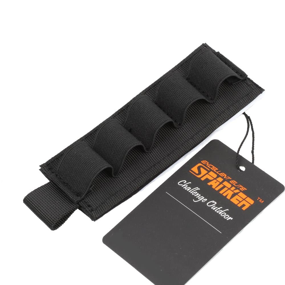 Excellent Elite Spanker Tactical Nylon 5 Round Shotgun Bullet Shell Holder Elastic 12 Gauge Shotshell Holder Ammo Pouch for Rifles with Adhesive Backing Sticker(Black)