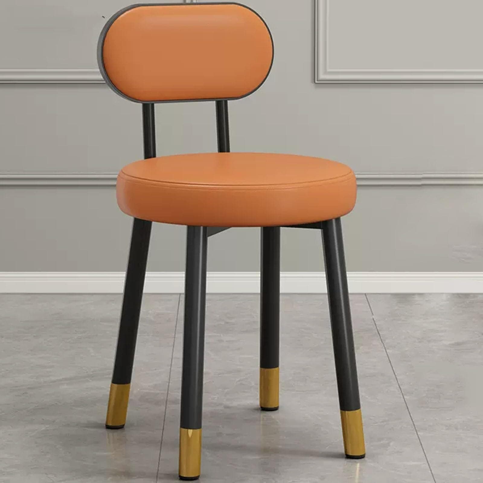 Vanity Chairs, Faux Leather Vanity Stool, Round Upholstered Makeup Vanity Chair with Black Metal Legs, Stool for Makeup Room, Vanity Room (Color : Orange, Size : Black Frame)