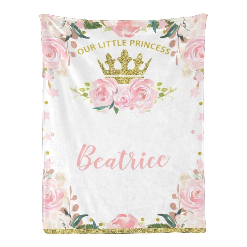 Seamaid Personalized Baby Blankets for Girls Custom Name Blanket for Kid Personalized Baby Gifts Custom Princess Crown Blanket for Girls - Little Princess 50x60in