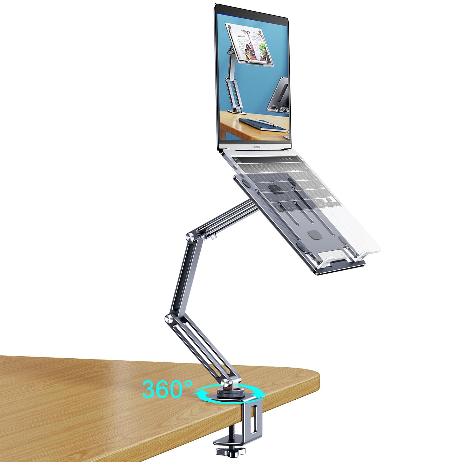 nediea Aluminum Laptop & Tablet Stand for Desk,360° Rotatable Arm Mount