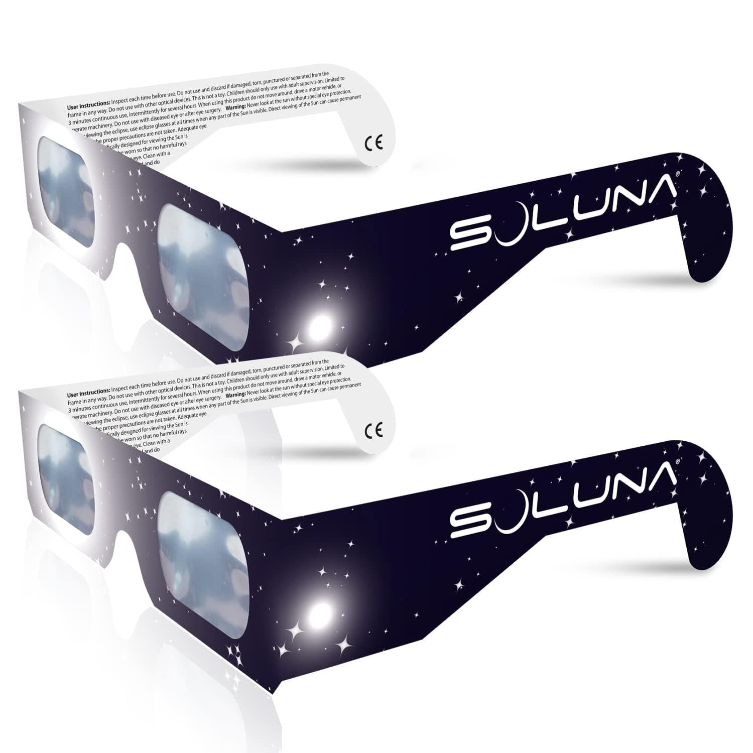Soluna Solar Eclipse Glasses - CE and ISO Certified Safe Shades for Direct Sun Viewing - Made in the USA (2 Pack) - Lunettes Pour éclipse Solaire