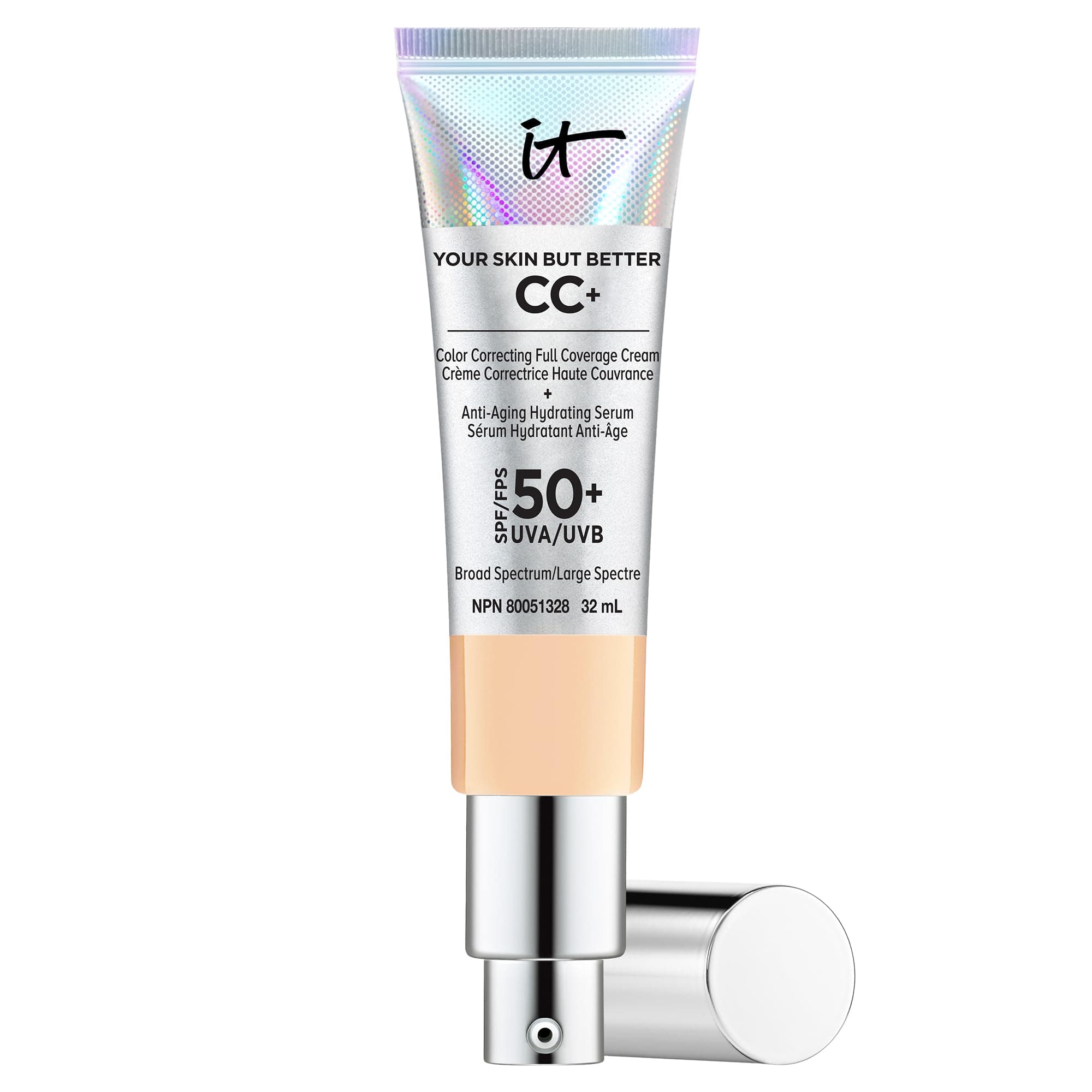 IT Cosmetics Your Skin But Better CC+ Cream, Light Medium (W) - Color Correcting Cream, Full-Coverage Foundation, Anti-Aging Serum & SPF 50+ Sunscreen - Natural Finish - 1.08 fl oz