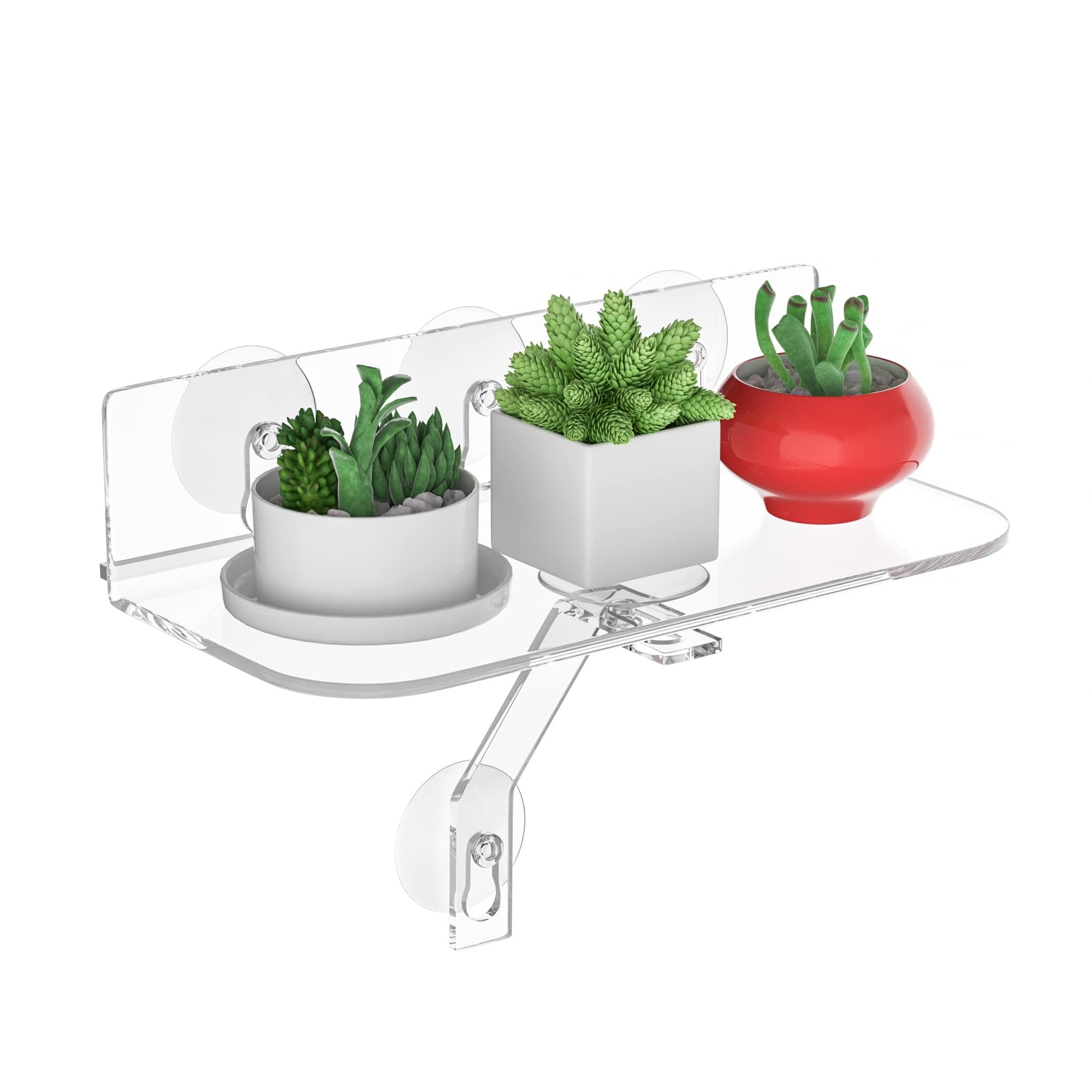 Hexsonhoma 12 Inch Clear Acrylic Window Sill Plant Shelf with Strong Cup Suction, Hanging Window Plant Shelves for Plants, Camera, Picture Frame(1 Pack)