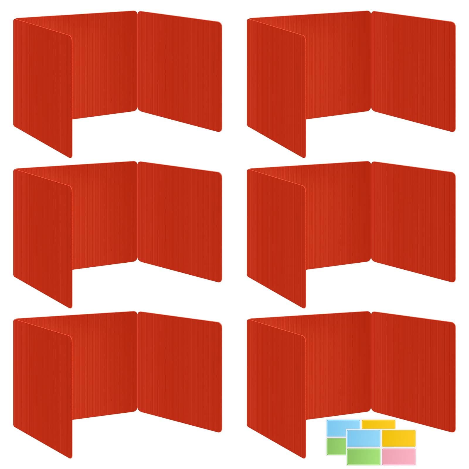6 Pack Red Desk Dividers for Students, Privacy Shields Folder for Students, Durable & Waterproof Plastic Study Board, Classroom Teacher Supplies Test Divider, Includes Extra Labels