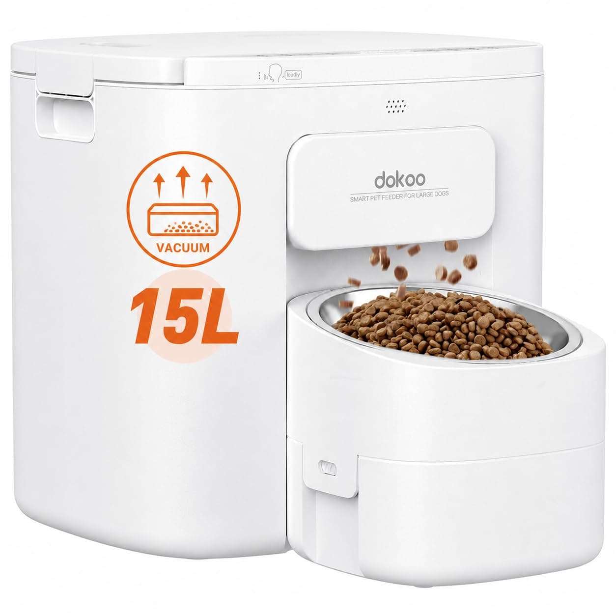 Automatic Dog Feeder for Large Breed, 15L/ 63Cups Vacuum-Sealed Storage & Timed Auto Dog Food Dispenser 2in1, Airtight 100% Freshness, Anti-Blockage, Support up to 22mm Pet Food, Stainless Steel Bowl