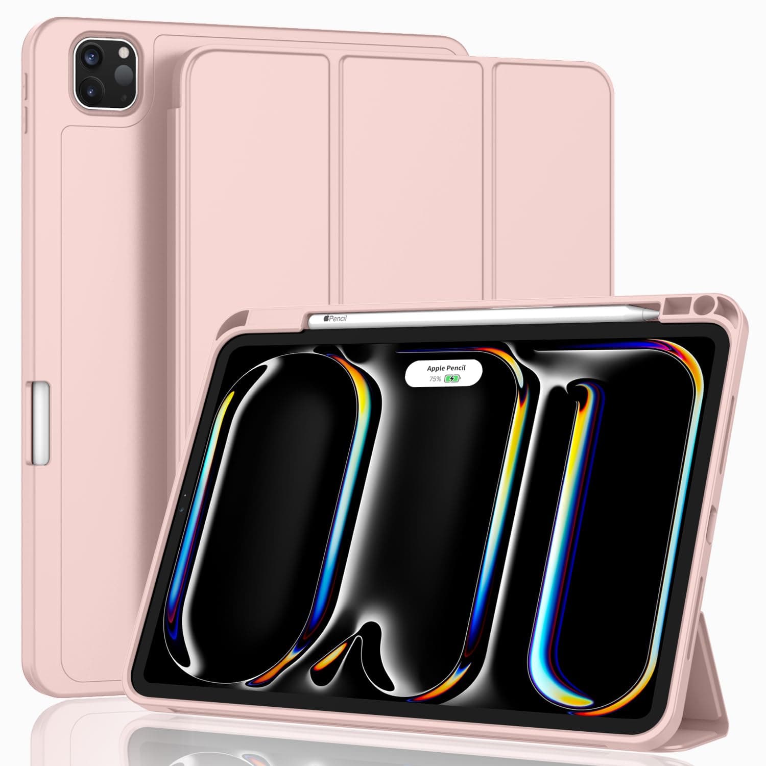 ZryXal iPad Pro 11 Inch Case (M5) 2025/ (M4) 2024 (Model: A2836/A2837/A3006), Trifold Stand Smart Cover with Pencil Holder and Soft TPU Back, Auto Wake/Sleep (Rose Pink)