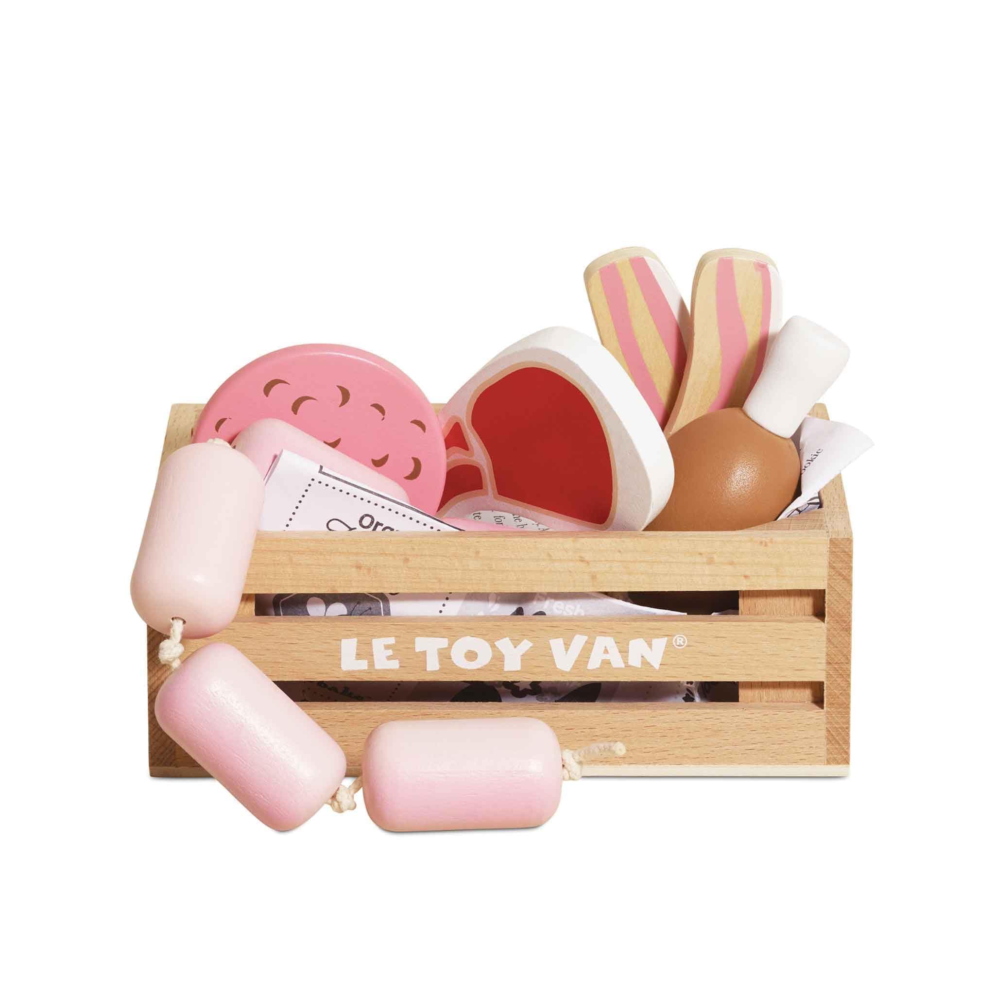 Le Toy Van - Educational Pretend Play Toy Food | Wooden Honeybee Market Meat Crate | Supermarket Pretend Play Shop Food