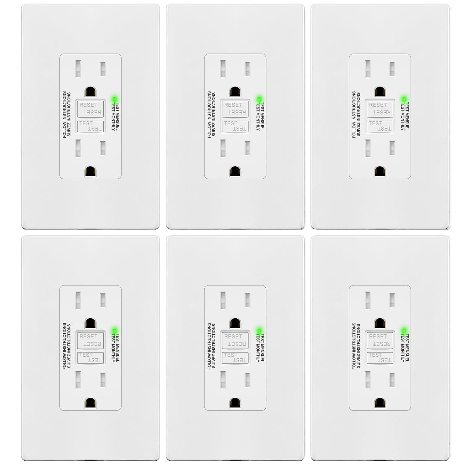 TG GFCI Outlet 15 Amp, GFI Electrical Tamper Resistant Receptacle Self-Test