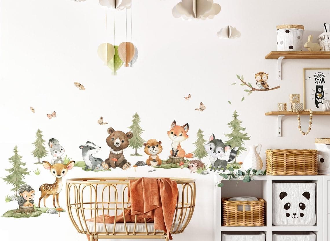 The Colors Crafter Jungle Animal Wall Stickers for Kids - Woodland Nursery Wall Decals for Baby Nursery - Pastel Animal Bedroom Decor - Giraffe Lion Monkey Elephant Forest Wall Stickers Art Vinyl (L)