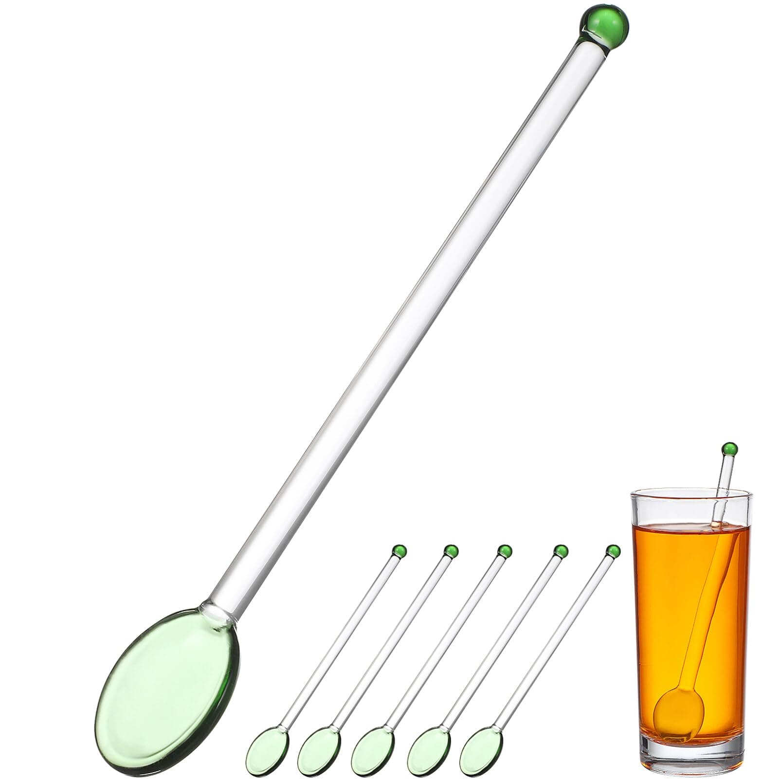 ULTNICE 6-Piece Glass Swizzle Sticks Reusable Cocktail Stirrers for Drinks Coffee Stir Sticks for Coffee Iced Tea Juice and Mixed Drinks 5.51 in Bar Stirring Spoons