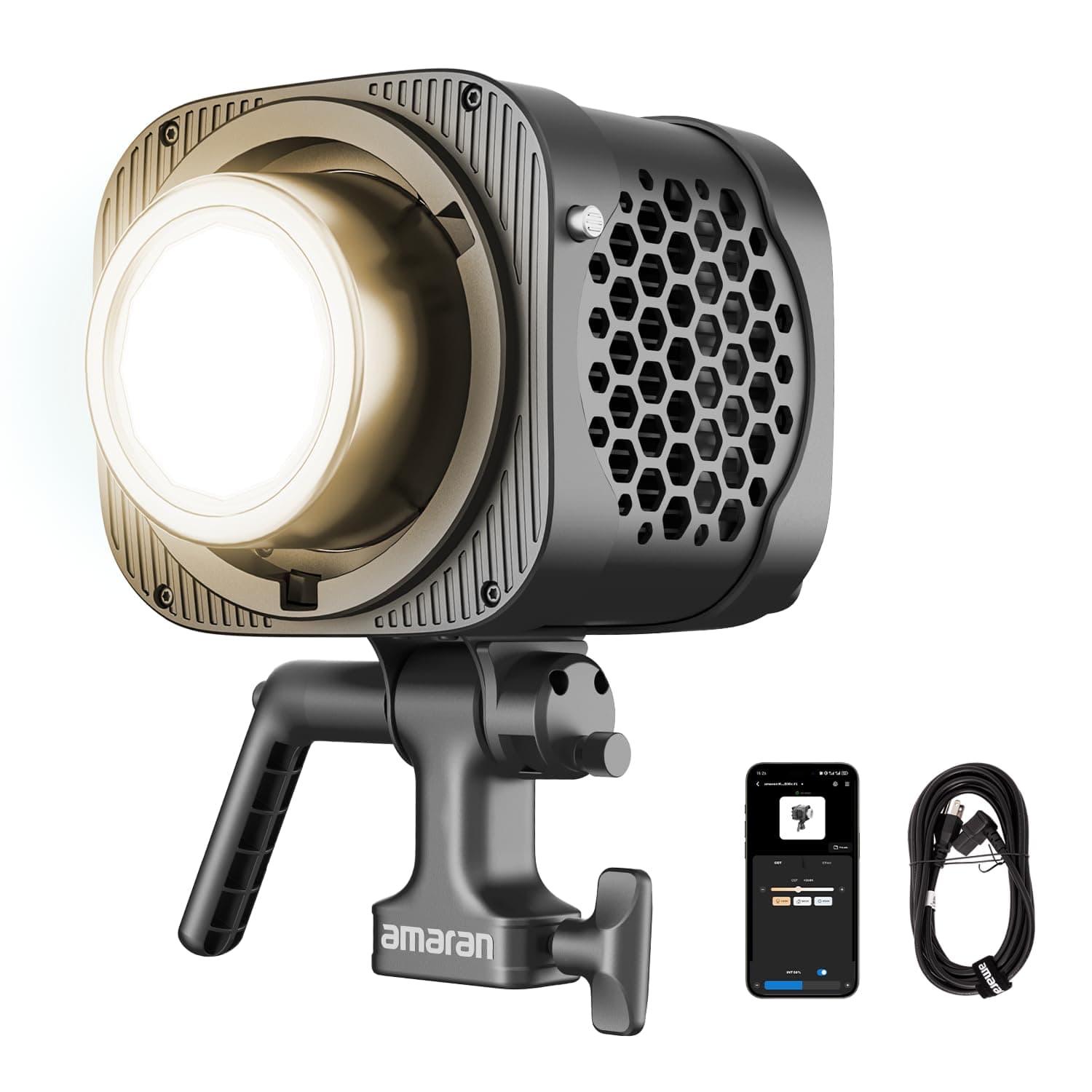 amaran Halo 200x 200W Luz LED COB Bi-Color, 10.530 Lux a 1m, Diseño Monolight con alimentación AC integrada, Montura Bowens Metal, CRI 96+, TLCI 97+, Control DMX y App