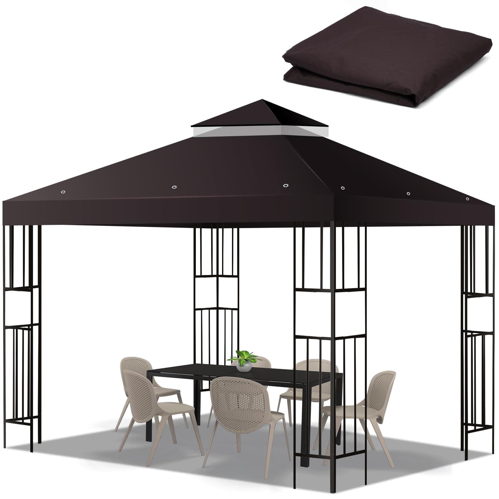 10x10 FT Gazebo Replacement Top, Canopy Replacement Cover Double Tiered for Outdoor BBQ Roof Cover Grill Shelter