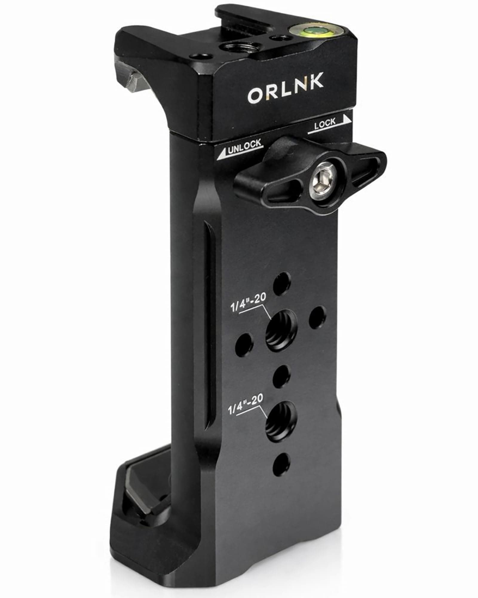 ORLN'K Aluminum Phone Mount for Tripod (2X Cold Shoe, for Arca Quick Release, 1/4"-20, Safety Lock) Tripod Phone Mount Holder for iPhone 17/16/15/14/13/12 Pro or Max (Matte Black)