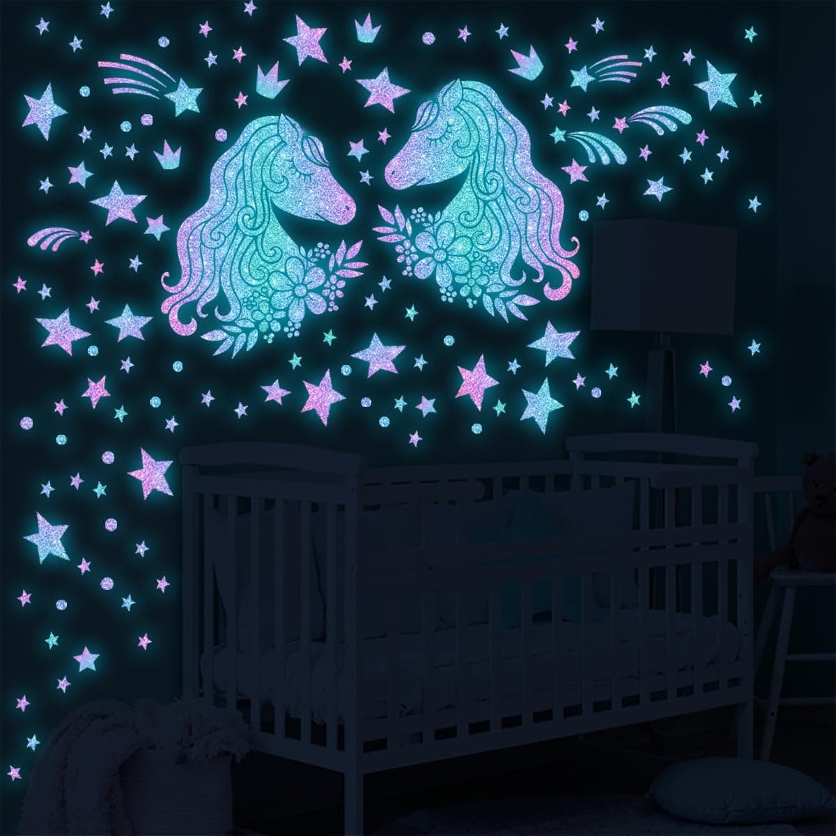 clothmile Glow in the Dark Unicorn Star Wall Decals Style 5 for Girls Room