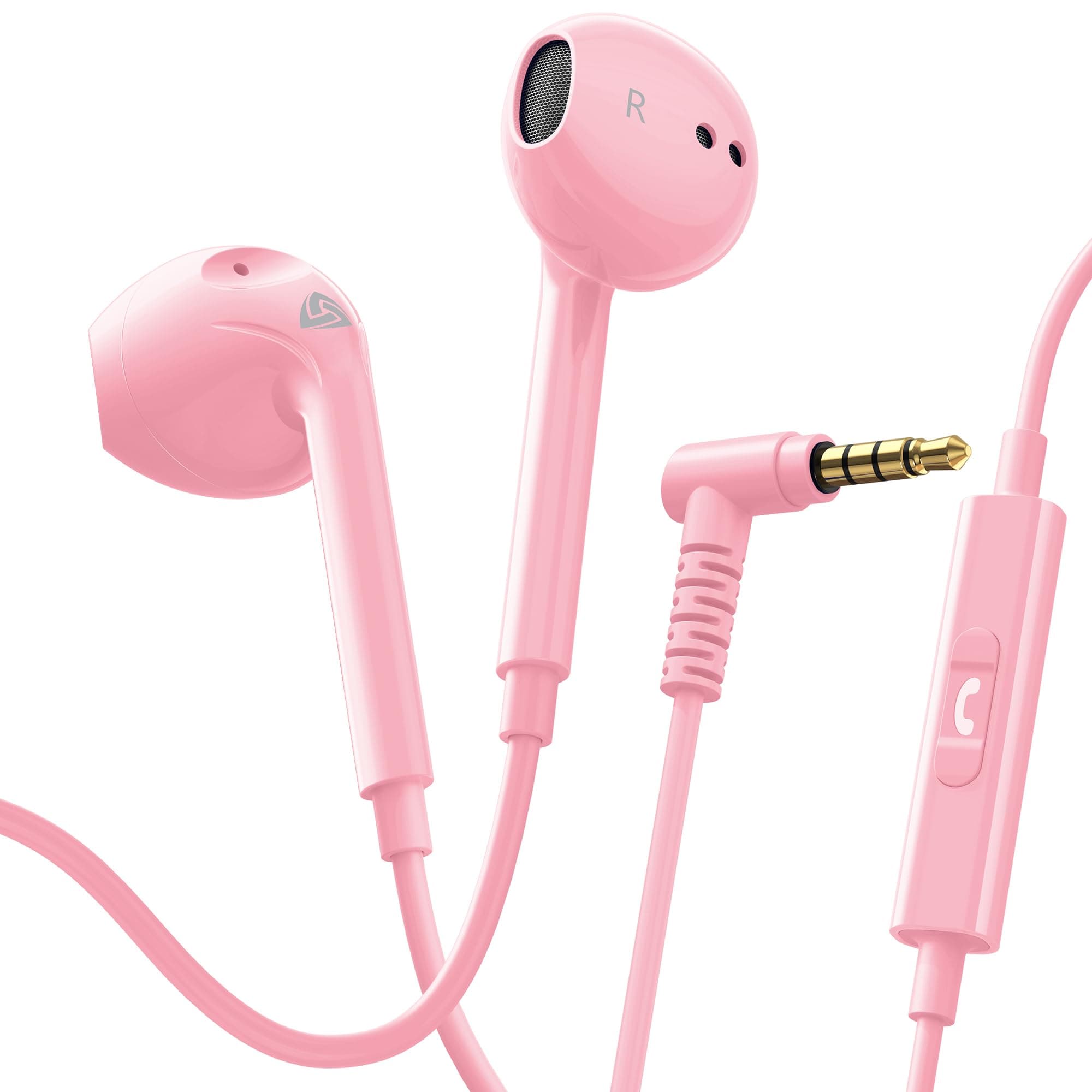 LUDOS Zenith Wired Earbuds in-Ear Headphones, 5 Year Warranty, Earphones with Microphone, Corded for 3.5mm Jack Ear Buds for iPhone, Samsung, Computer, Laptop, Kids, School Students, Small Ear - Pink