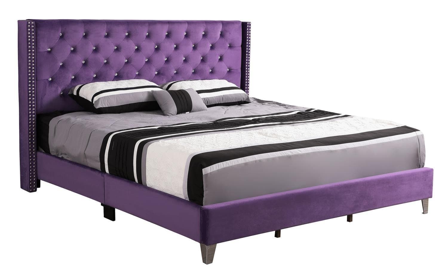 Passion Furniture Julie Purple Tufted Low Profile Full Panel Bed PF-G1921-FB-UP
