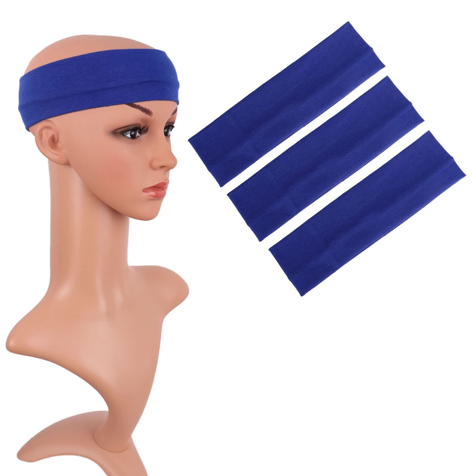MapofBeauty 3 Pack Yoga Headbands Stretchy Cotton Sports Head Band,Blue