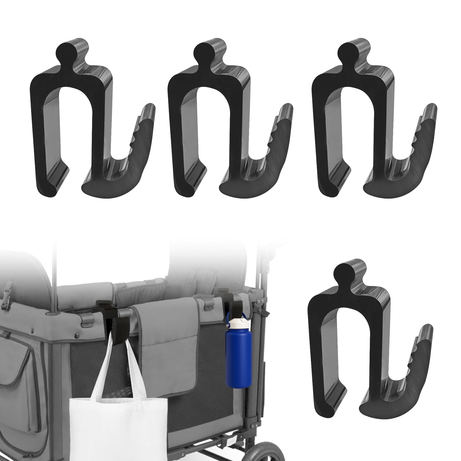 Zoucengx Wonderfold Wagon Accessories, Upgraded Multifunctional Side Hooks for Wonderfold Wagon W4 - Durable, Space-Saving Travel Organizer with Sturdy Design (4, Upgraded)