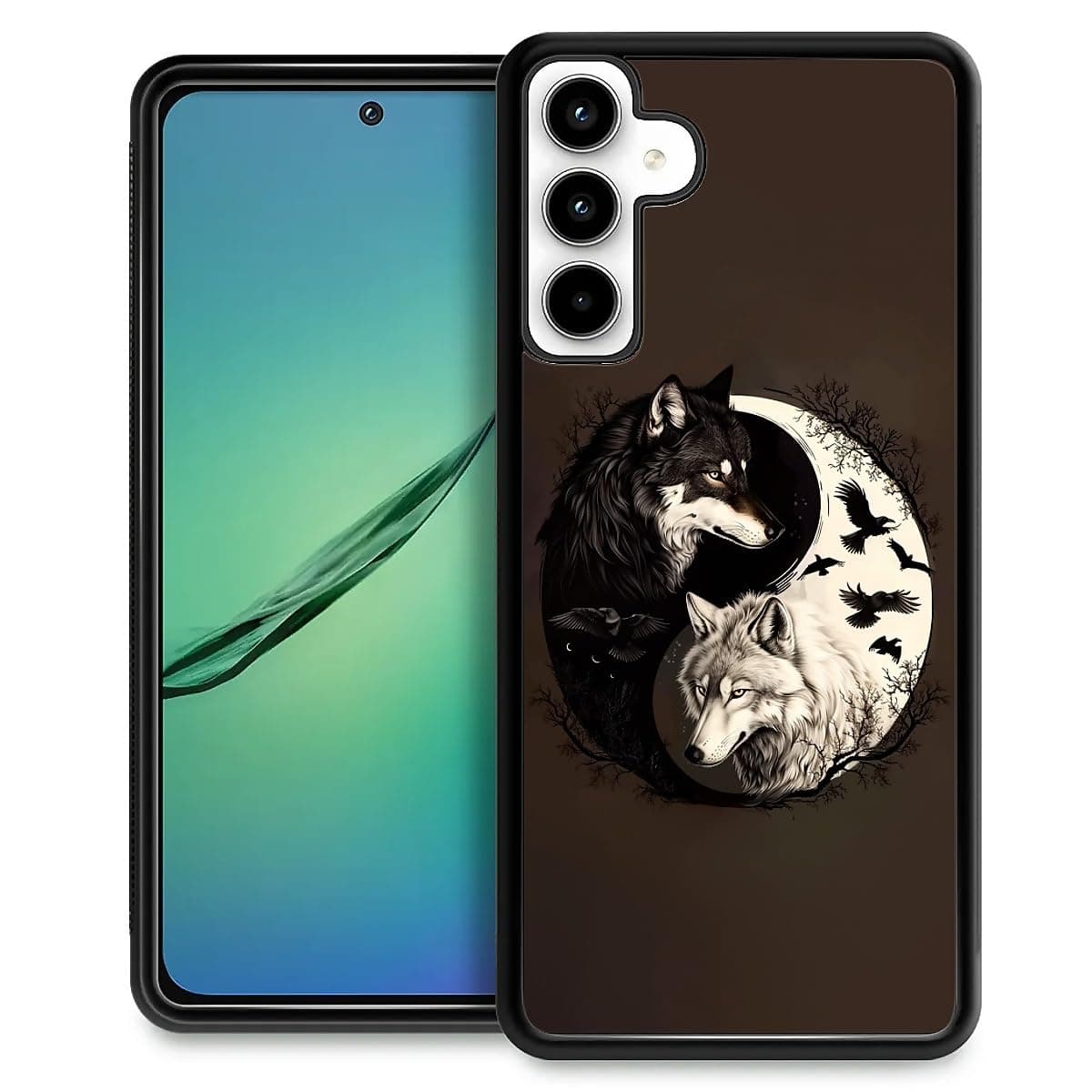 FKBRCL4U for Samsung Galaxy A35 5G Case, Yin Yang Black White Wolf Forest Pattern Graphic Design Girl Boy Soft Silicone Hard Acrylic Shock Protection for Samsung Galaxy A35 5G