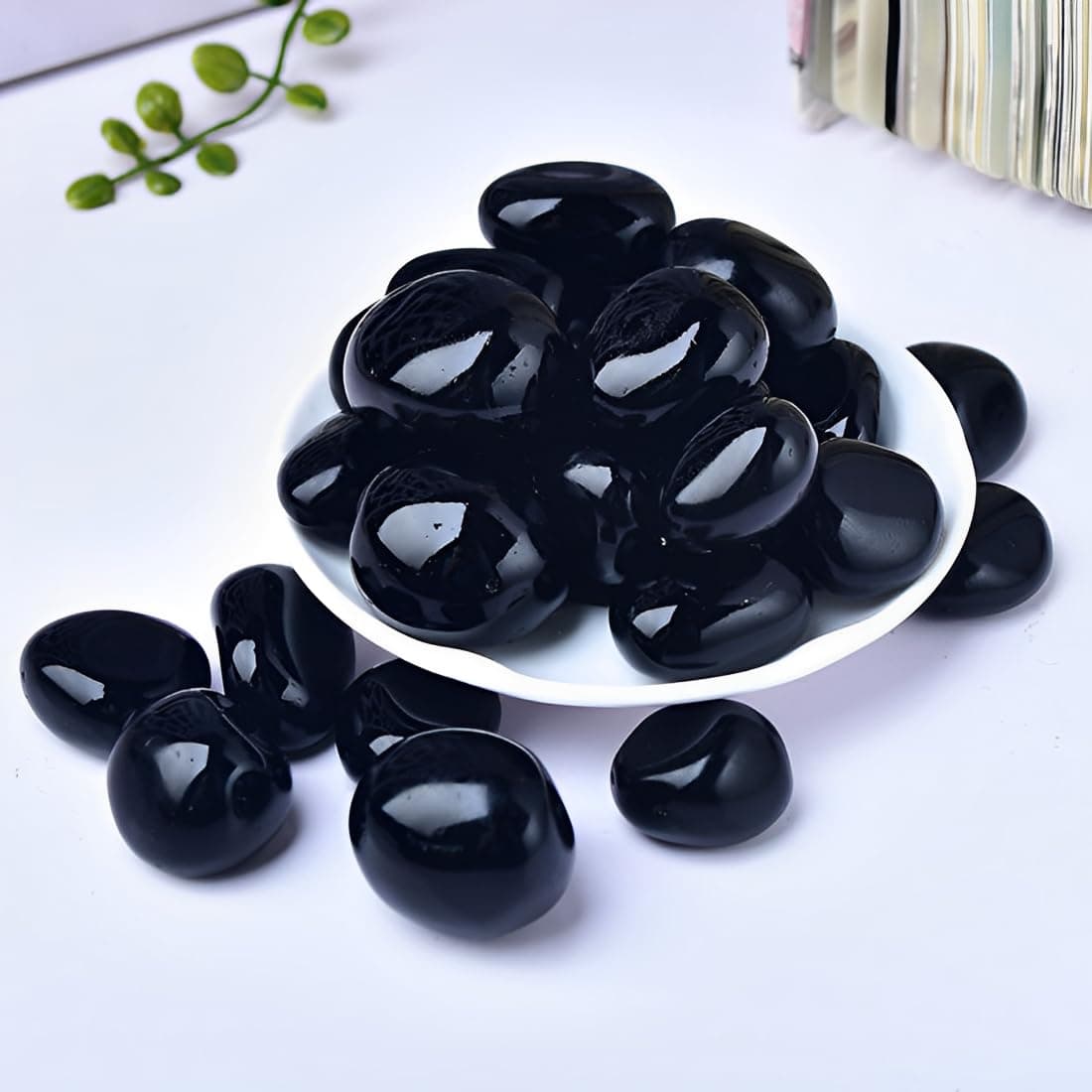 12PCS Natural Black Obsidian Crystal Stone,Polished Stone Set,Black Stones Bulk,for Healing, Yoga,Reiki, Meditation, Witchcraft and Home Decor (black)