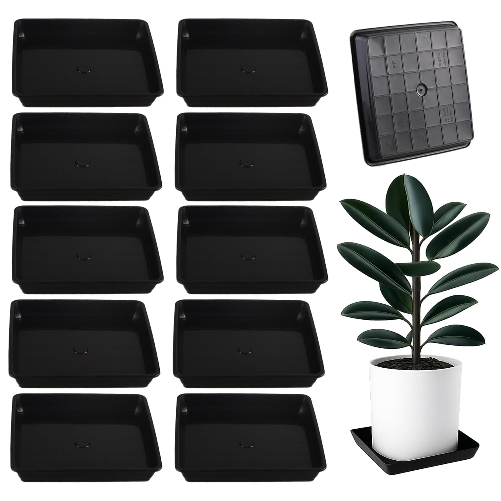 Tulpeed 10 Pack Square Plant Saucer 4.7 Inches Plant Trays for Pots Plastic Square Drip Trays Flower Pot Saucers Planter Water Tray Plant Drainage Tray, Black