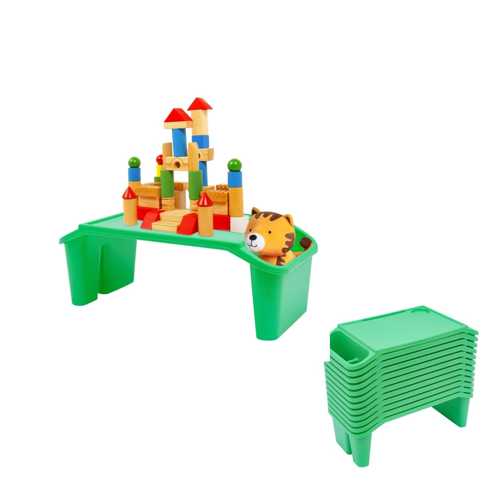 12 Pack Kids Lap Desk Tray with Storage Slots, Portable Lap Desk, Activity Tray, Drawing, Stackable, Writing, Eating, Classroom, 19.69" L x 9.84" W x 7.1" H (Green)