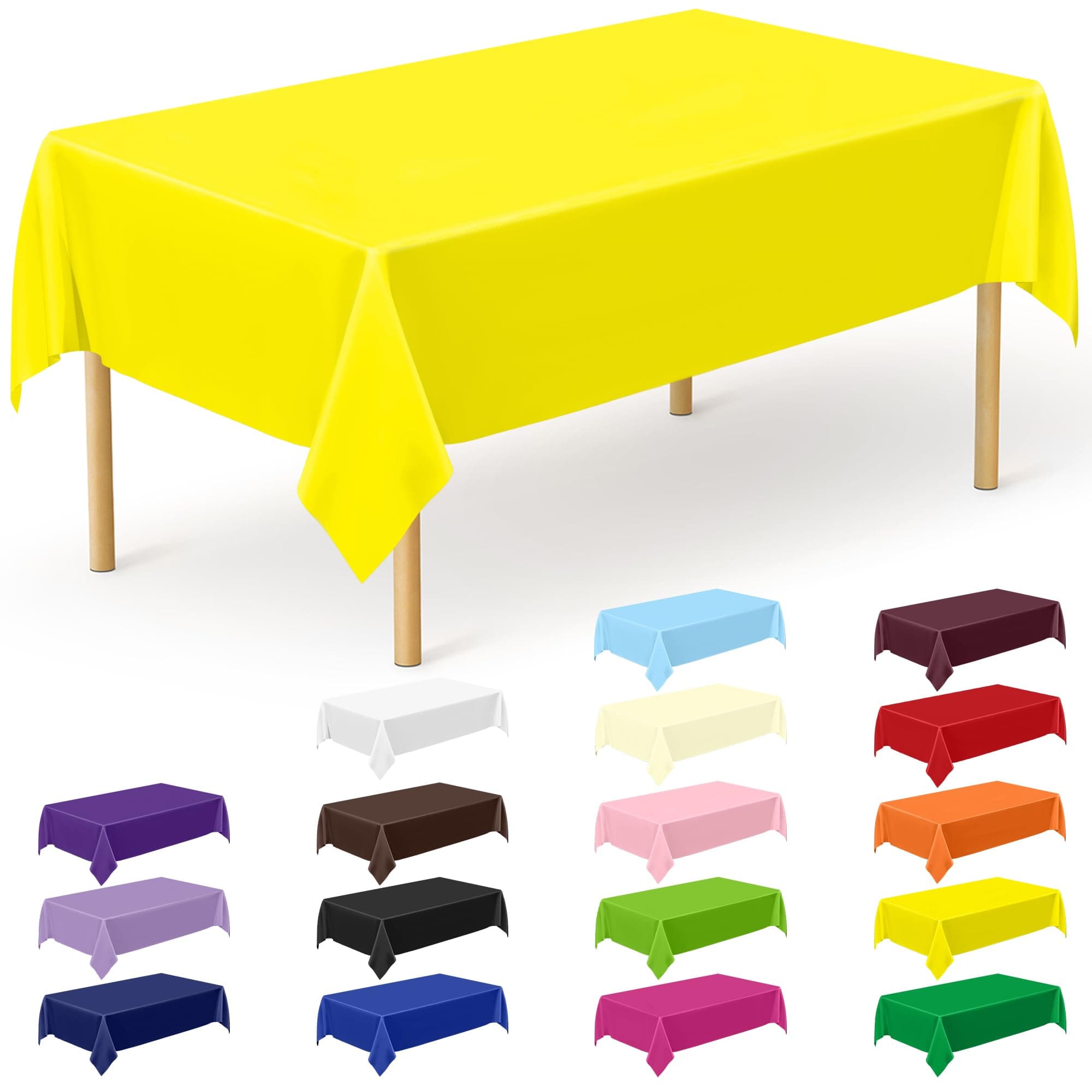 QZYL 12 PCS Camping Table Setting Decorations, Premium Yellow Plastic Table Cloths, 54 X 108 in Disposable Waterproof Rectangle Table Covers for Picnics, Birthdays, Weddings, Parties