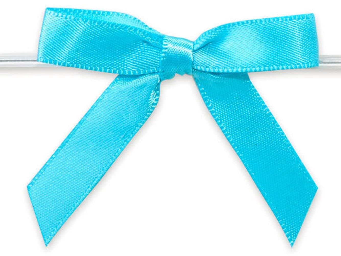 2" Turquoise Pre-Tied Satin Gift Bows with Twist Ties - 12/Pack - 6 Packs