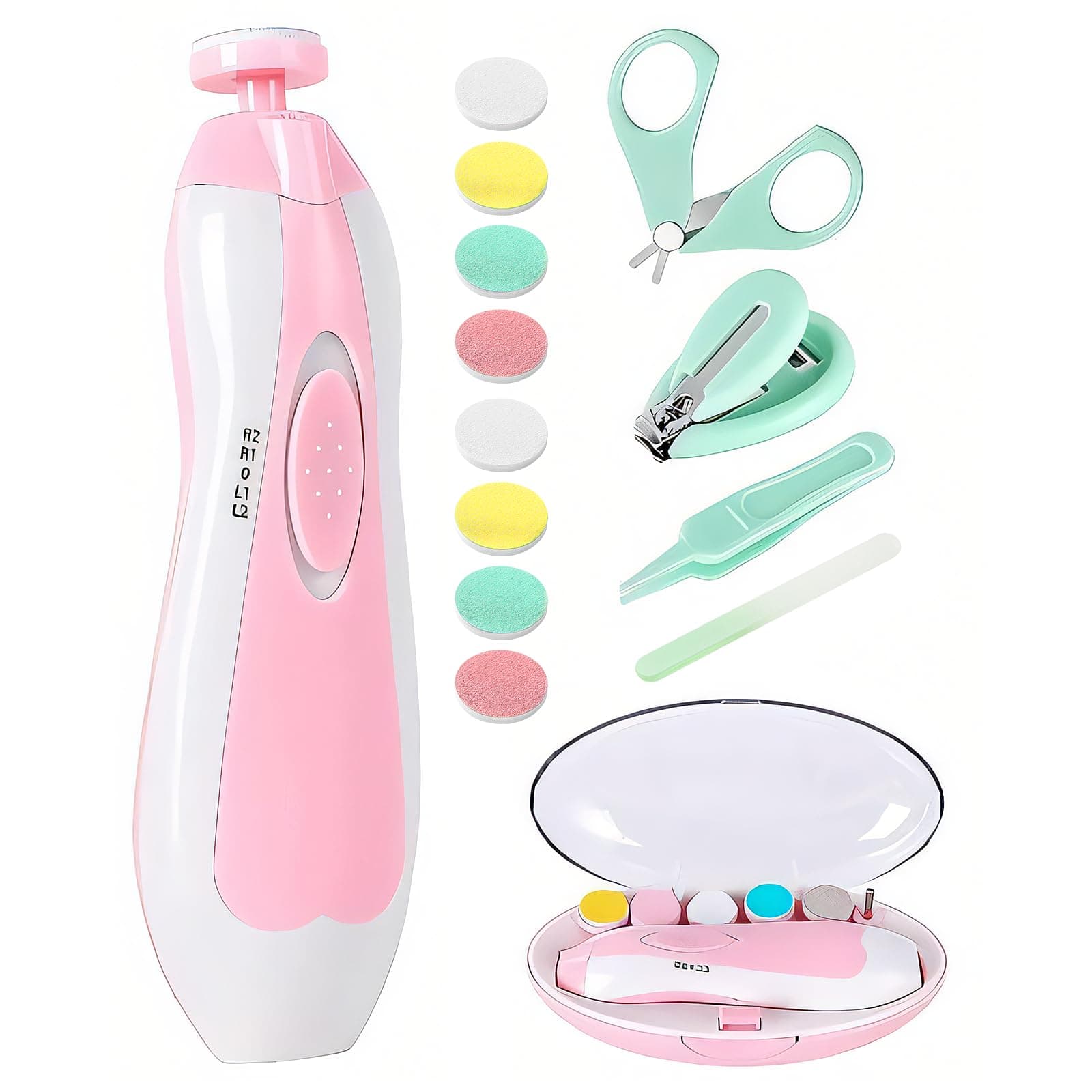 Baby Nail Trimmer Electric-12 in 1 Baby Nail Clippers Safe Baby Nail File Kit with a Nail Clipper, Scissor, Tweezers, and Nail Files