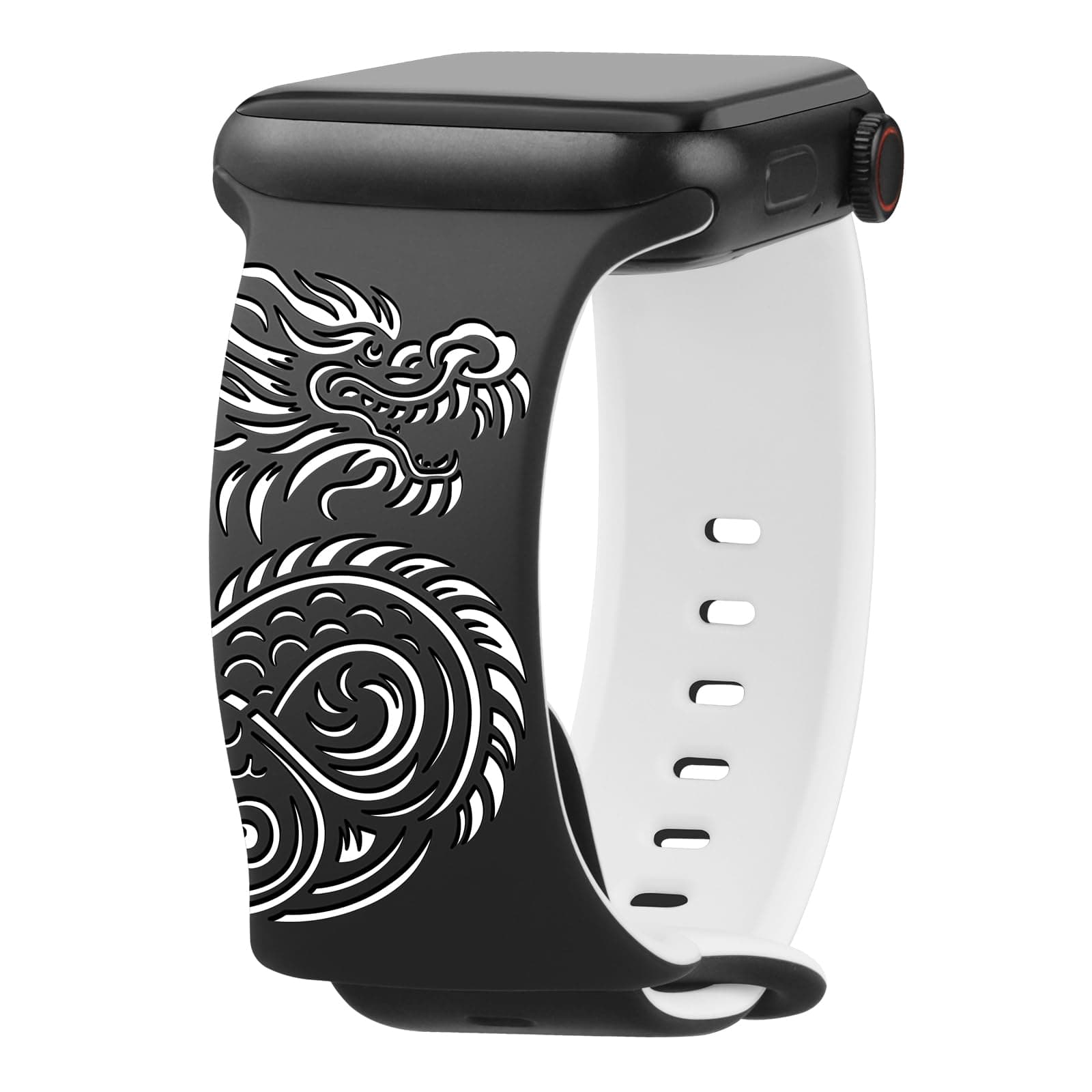 Art Collection Smartwatch Band for Apple Watch – Dragon Tiger Snake Wolf Bald Eagle Design, Black & White Silicone Strap for Women Men – Compatible with Apple Watch Series 9/8/7/6/SE/Ultra (Dragon's Might, 38/40/41/42mm(Series 10))