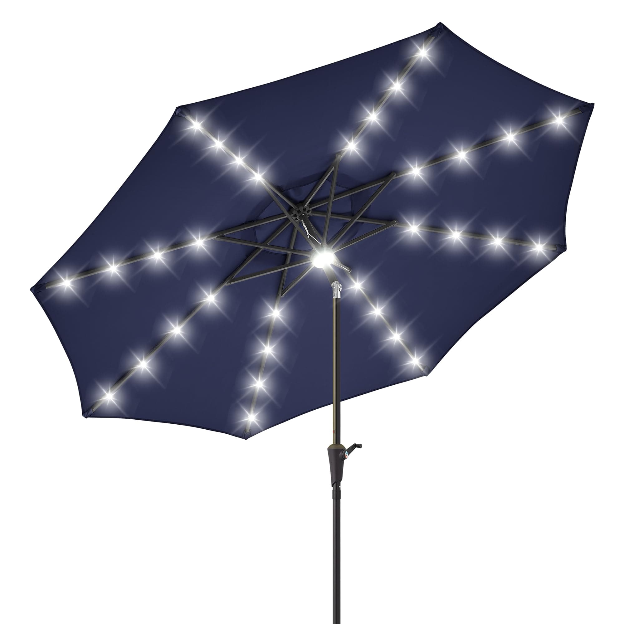 PEAKVONDER 9 ft Patio Umbrella with Solar Lights, parasol de patio with 32 LED + 1 Center Light, 8 Heavy Duty Ribs–Patio Umbrellas Outdoor- Beach, Pool, Deck, Market & Table, Crank&Tilt HPU093NB
