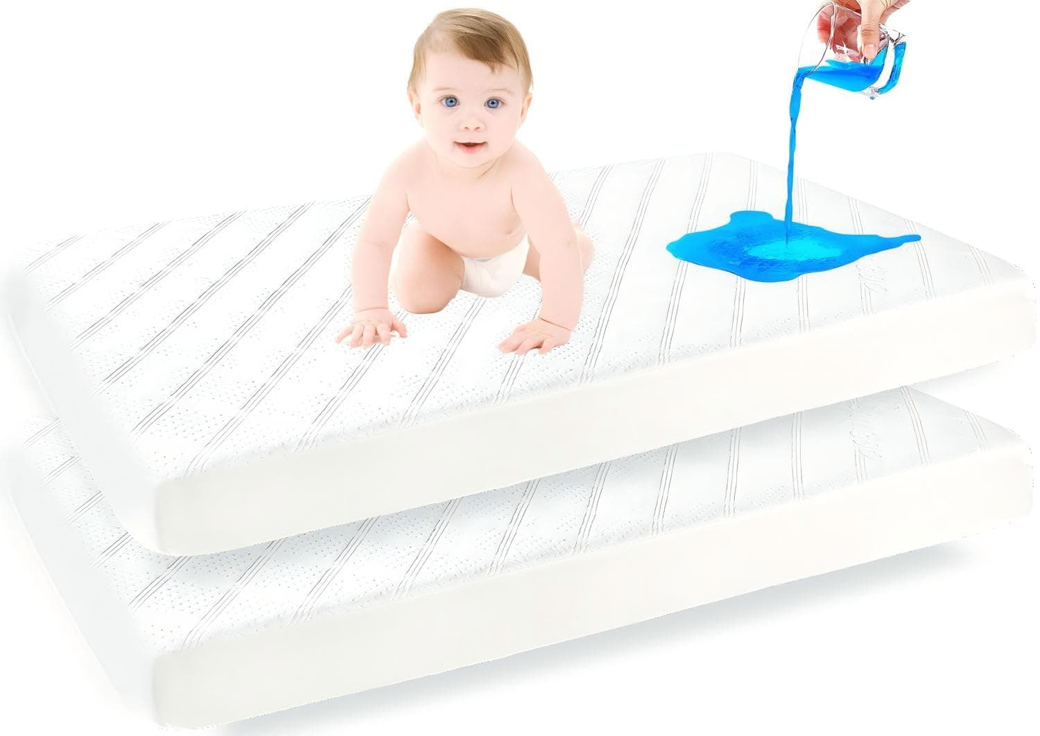 Kmall Premium Ultra Soft Crib Mattress Protector 2Pack Waterproof Bassinet Mattress Pad Cover- Toddler and Crib Fitted Cover -Washable and Breathable with 7 Inches Deep Skirt (White, 28" x 52")