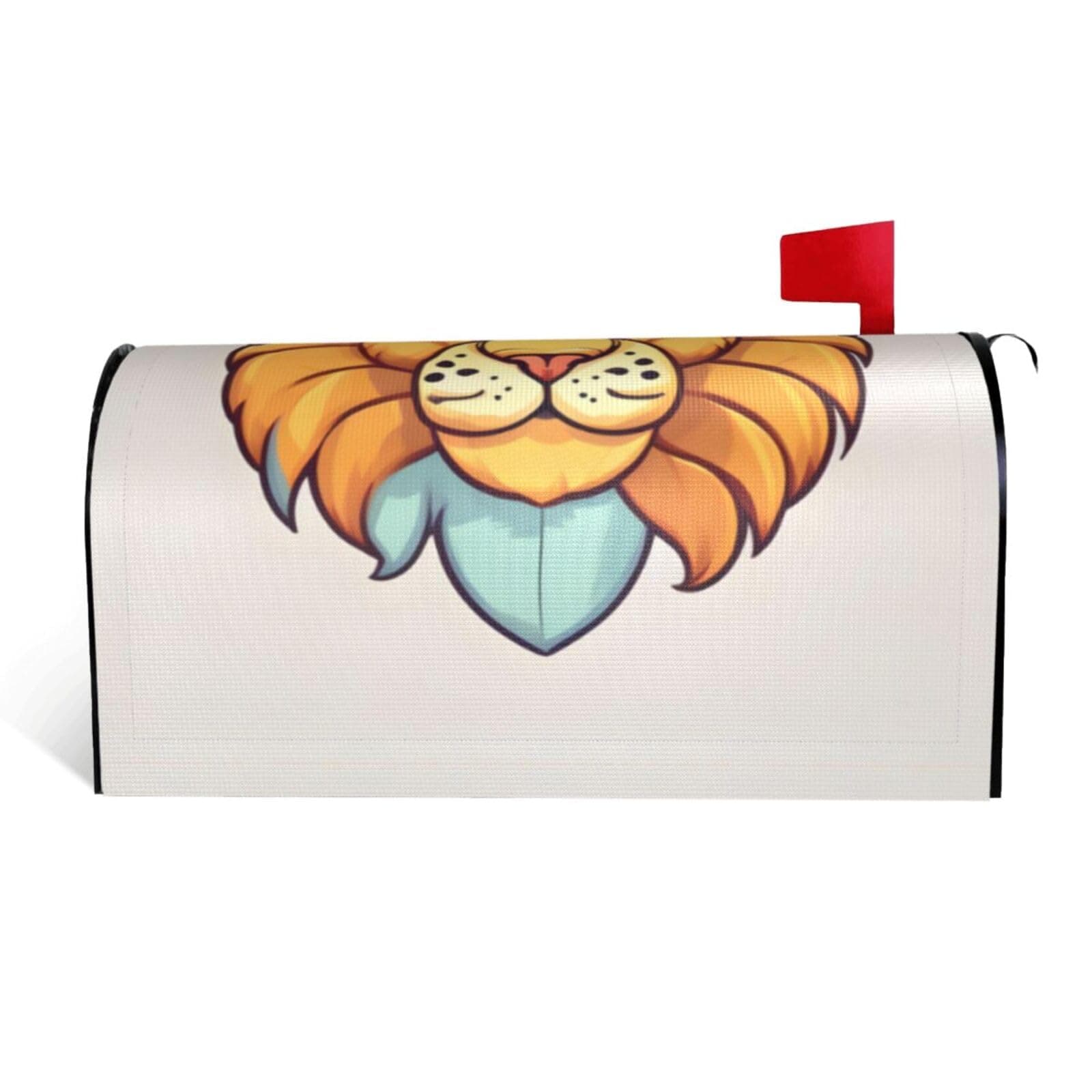 Cartoon Cute Little Lion It is a Waterproof Fabric Mailbox Cover with a Print on one Side and a Curved Opening on one Side.
