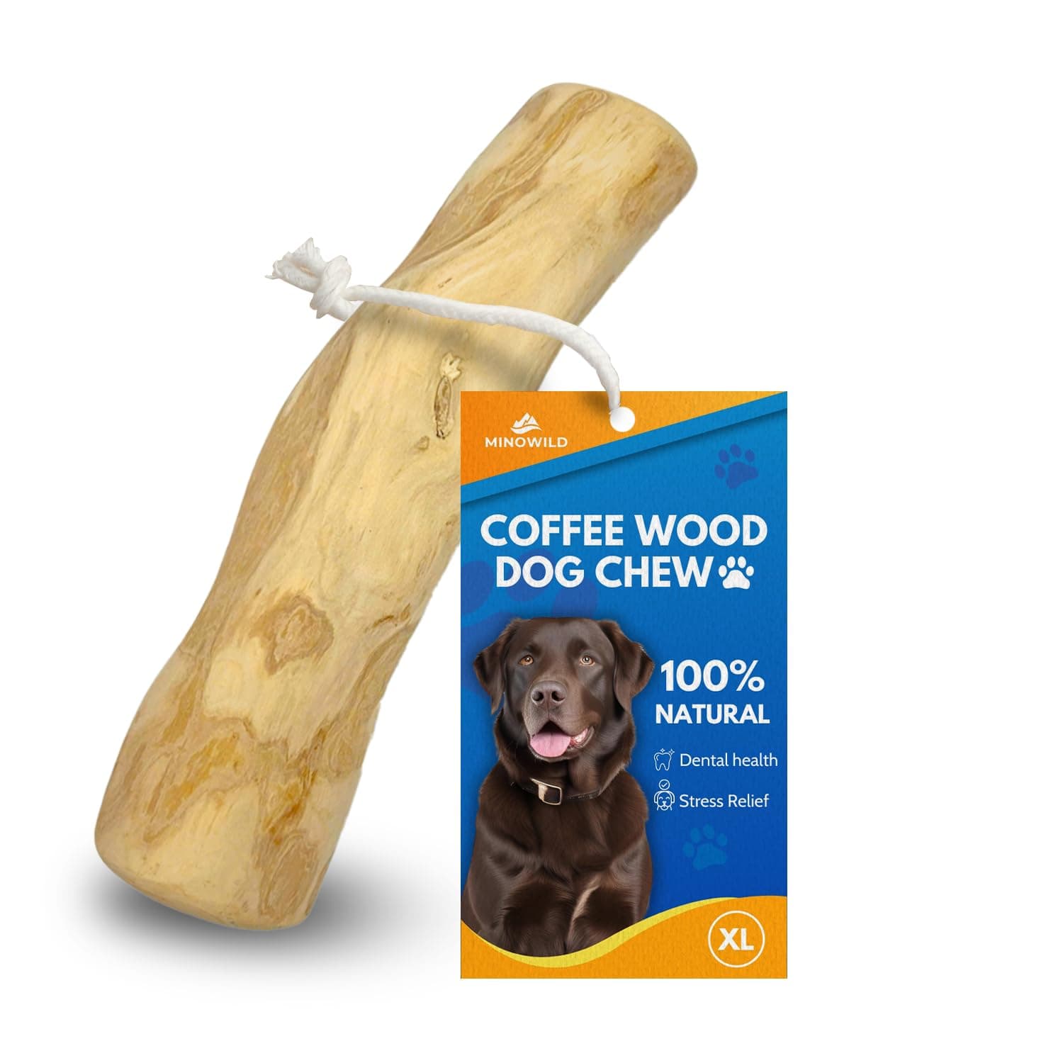 MINOWILD Coffee Wood Dog Chew Toy for Extra Large Dogs Over 70lbs – Natural Chew Stick for Teeth Cleaning & Stress Relief – Safe, Durable & Eco-Friendly Dog Chew Toy (XL-1 PCS)